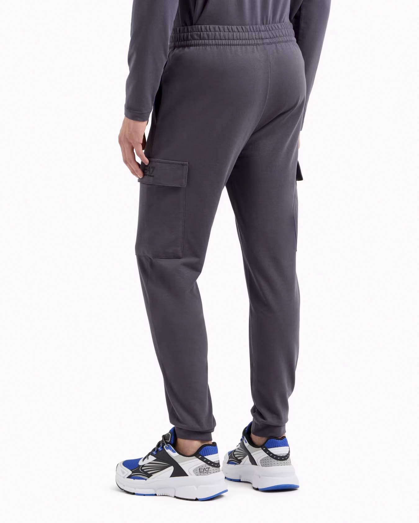 Pantalone cargo EA7 grigio in felpa di puro cotone image