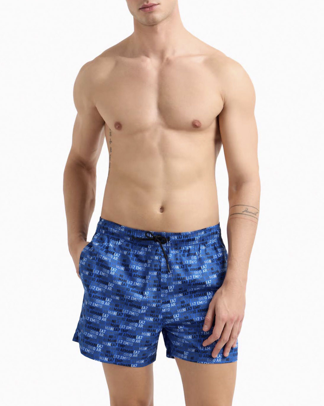 Boxer mare blu royal con logo scritta ripetuta stampato all over