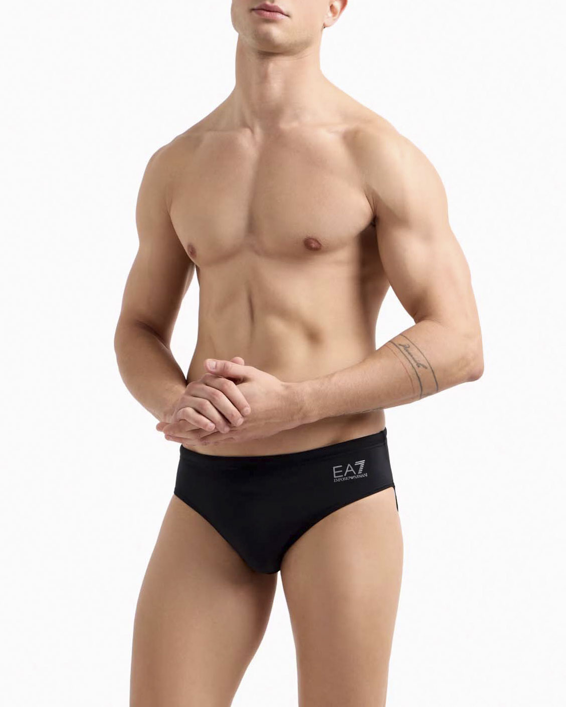 Costume slip EA7 nero in tessuto stretch