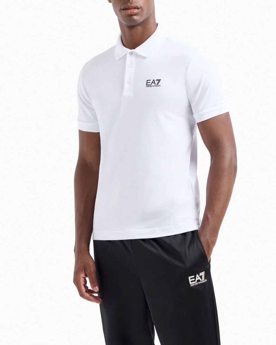 Polo bianca in jersey di cotone stretch con logo sul petto
