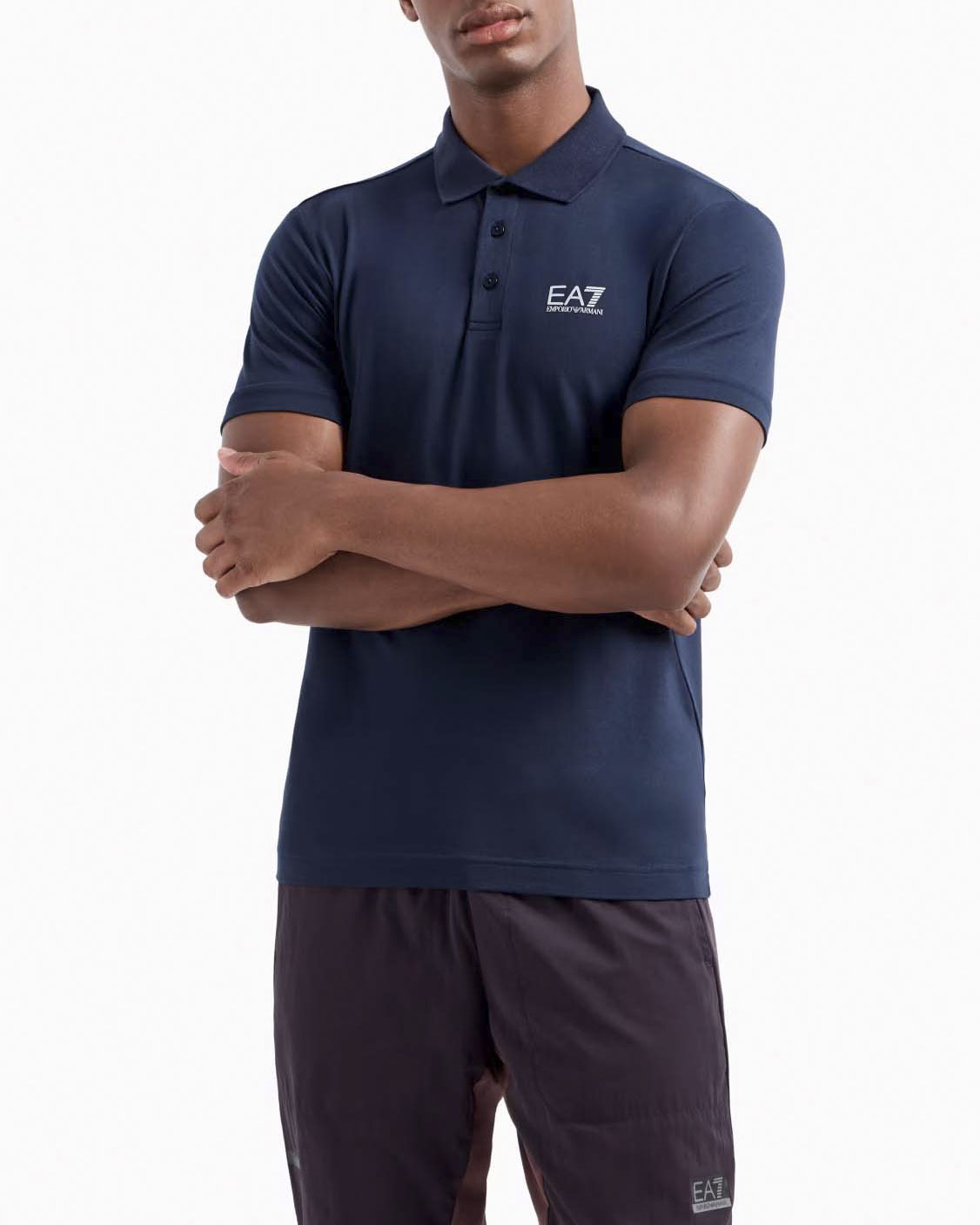 Polo blu in jersey di cotone stretch con logo sul petto