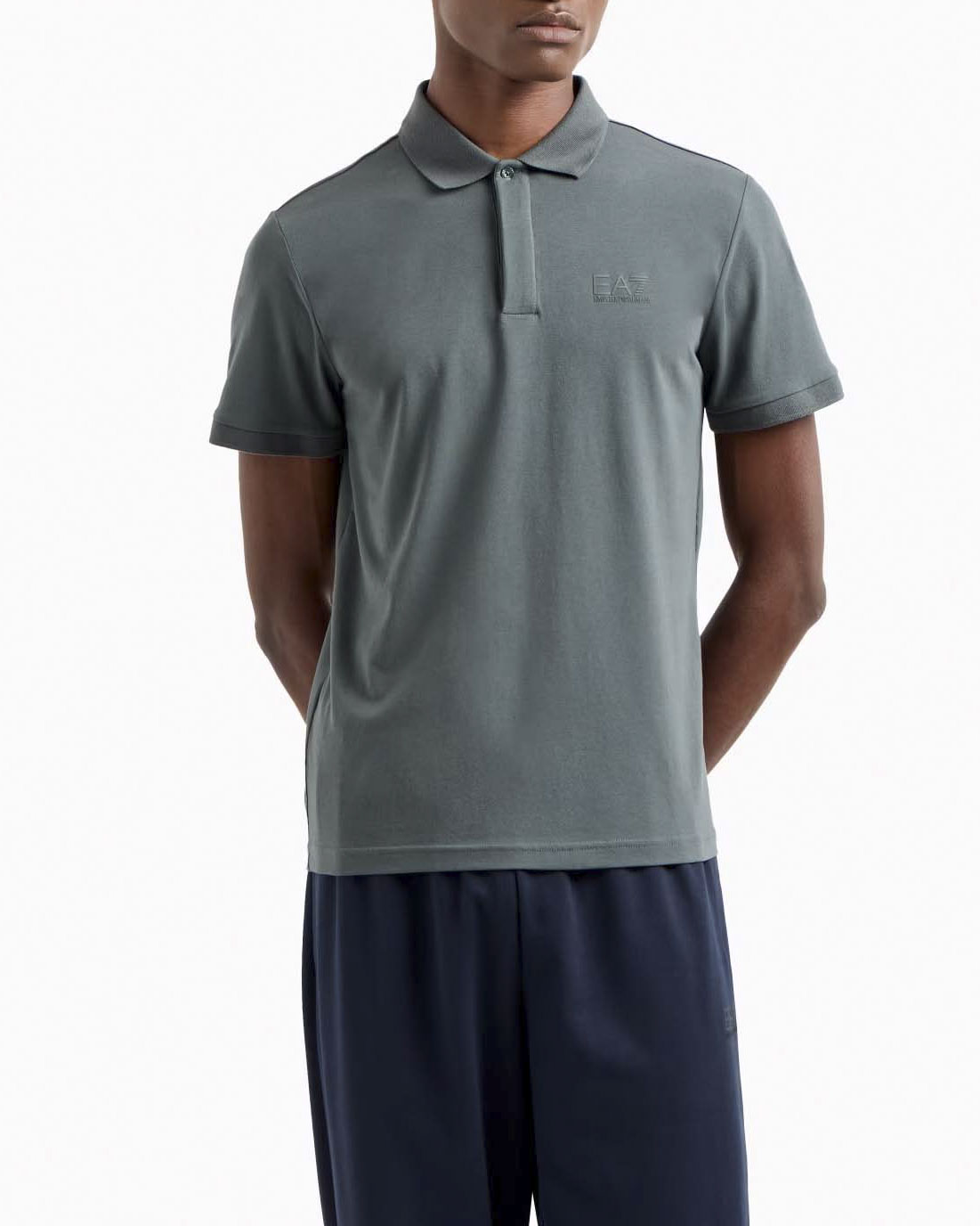 EA7 — Polo EA7 militare in jersey di cotone stretch con logo in tono fronte e retro