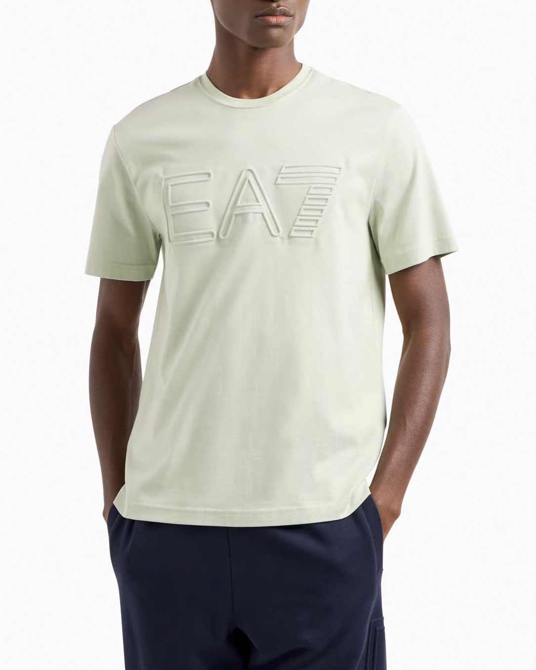 T-shirt salvia in puro cotone con maxi logo in rilievo e in tono sul petto
