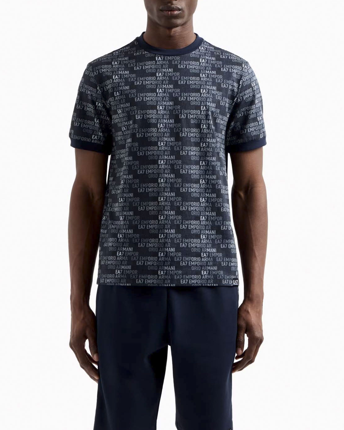 T-shirt blu in puro cotone con logo scritta all over