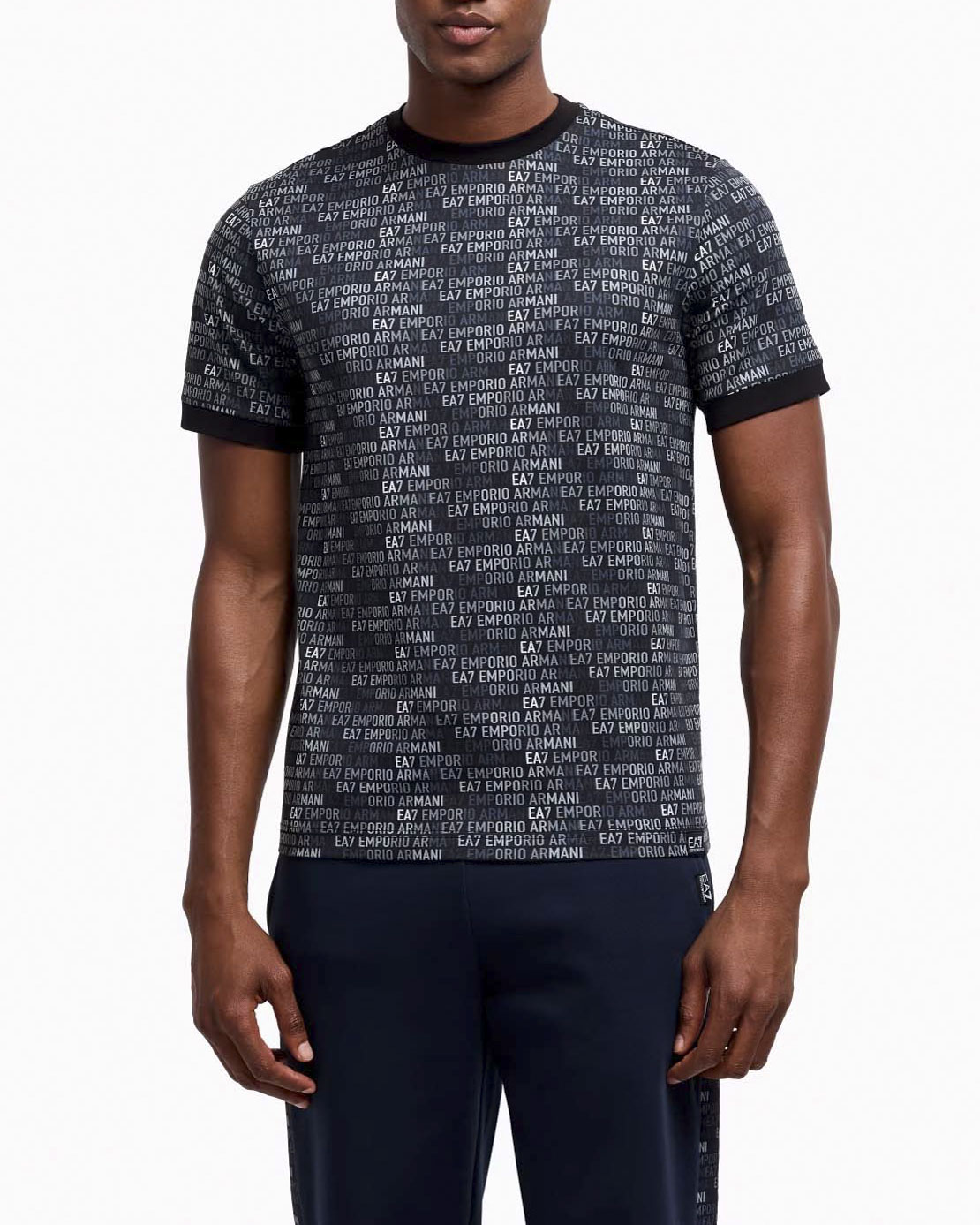 T-shirt nera in puro cotone con logo scritta all over