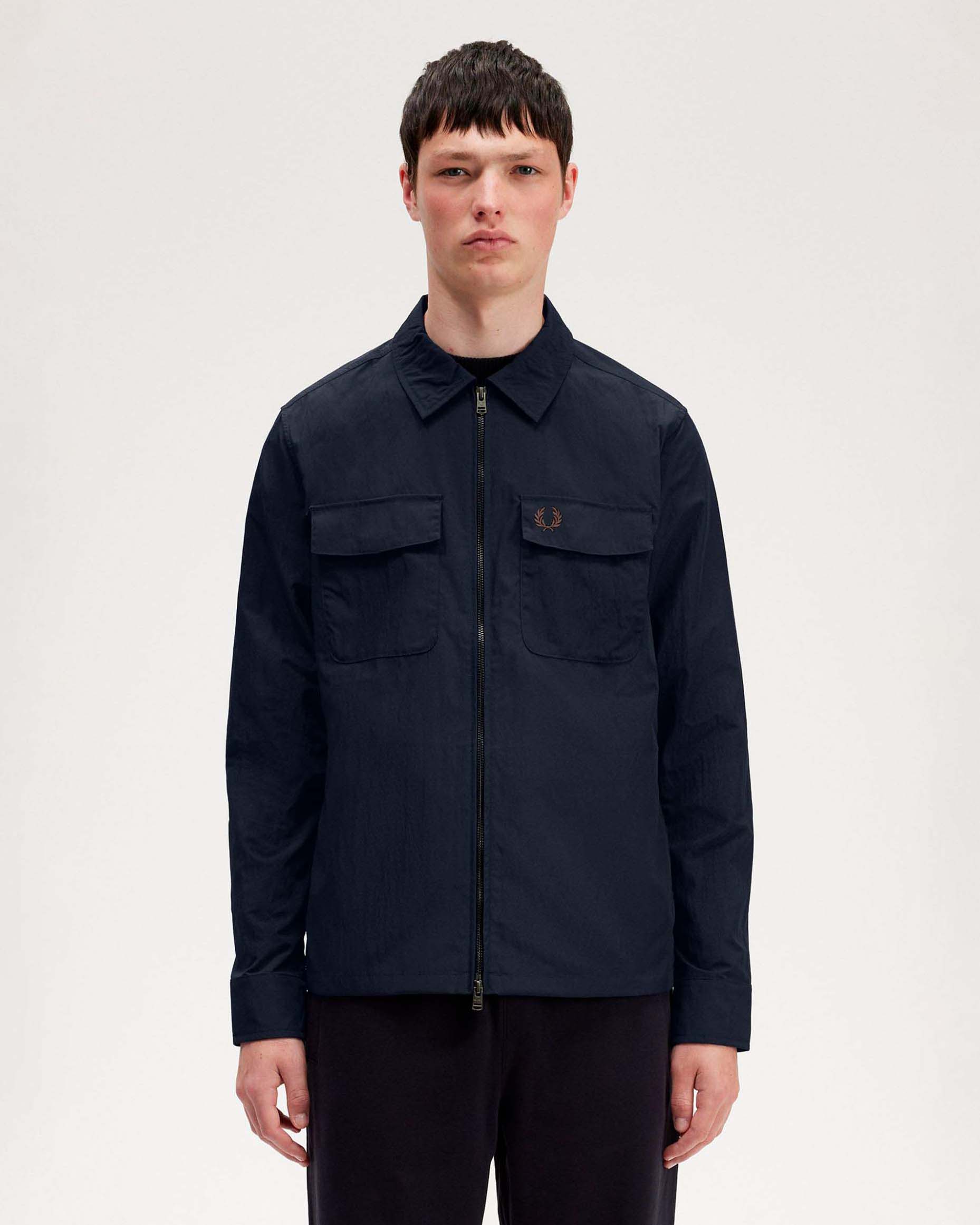 Giacca overshirt  Fred Perry blu in tessuto crinkle