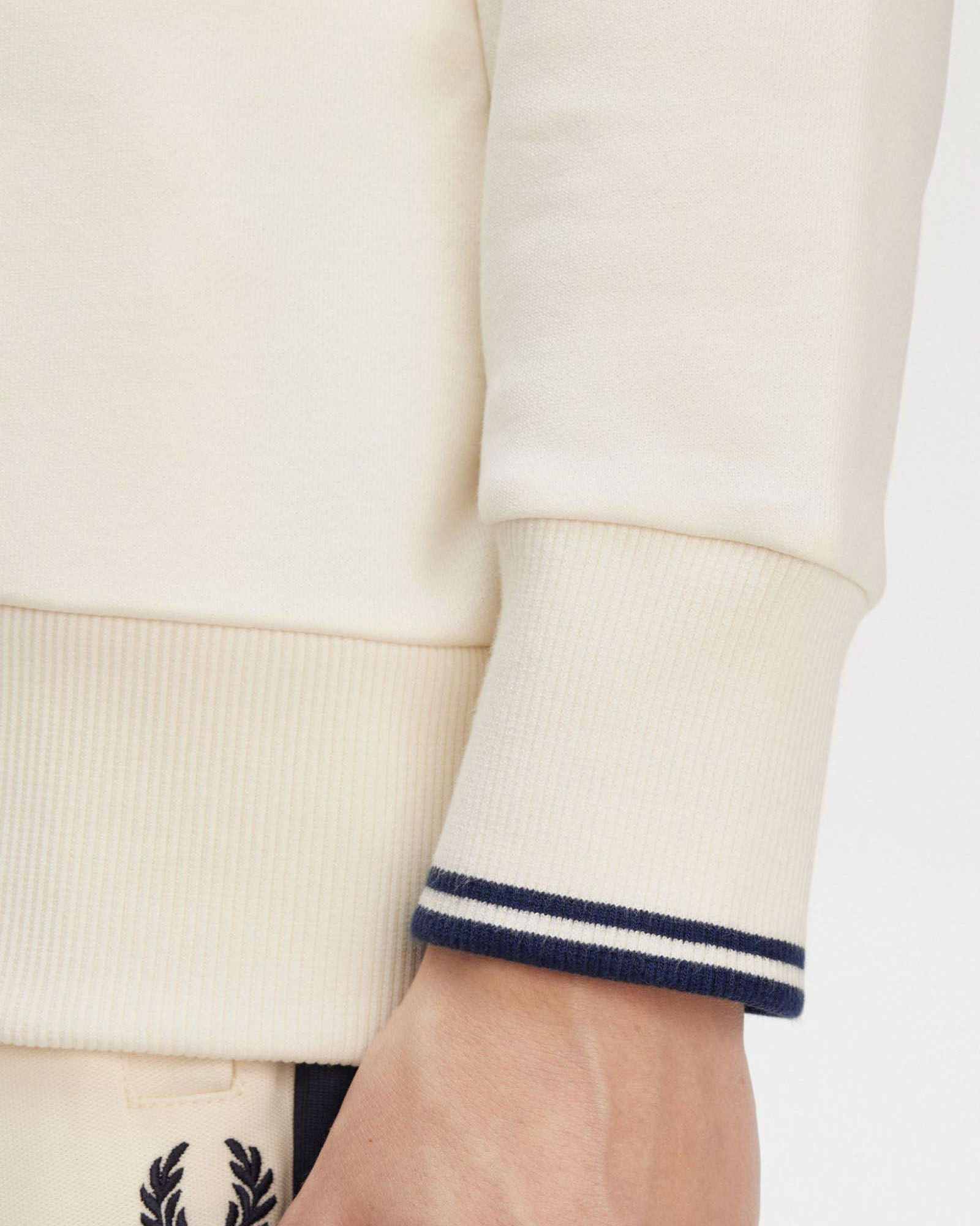 Felpa Fred Perry panna in cotone con apertura a mezza zip