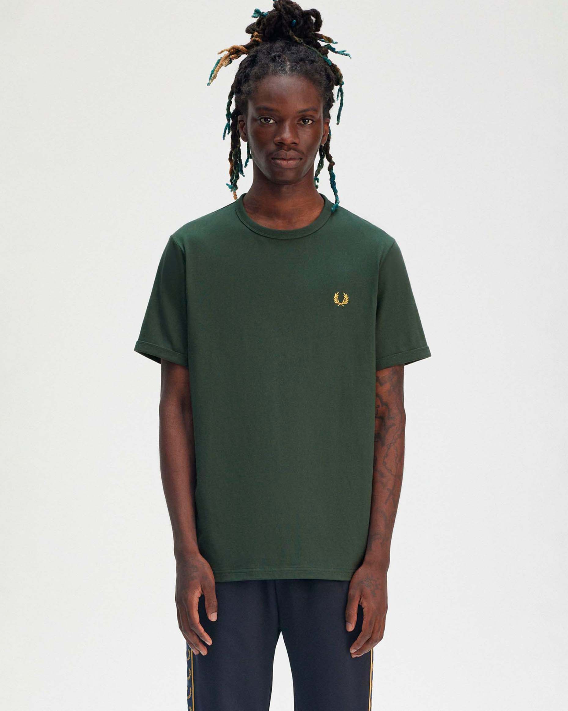 T-shirt Fred Perry mezza manica verde militare tinta unita