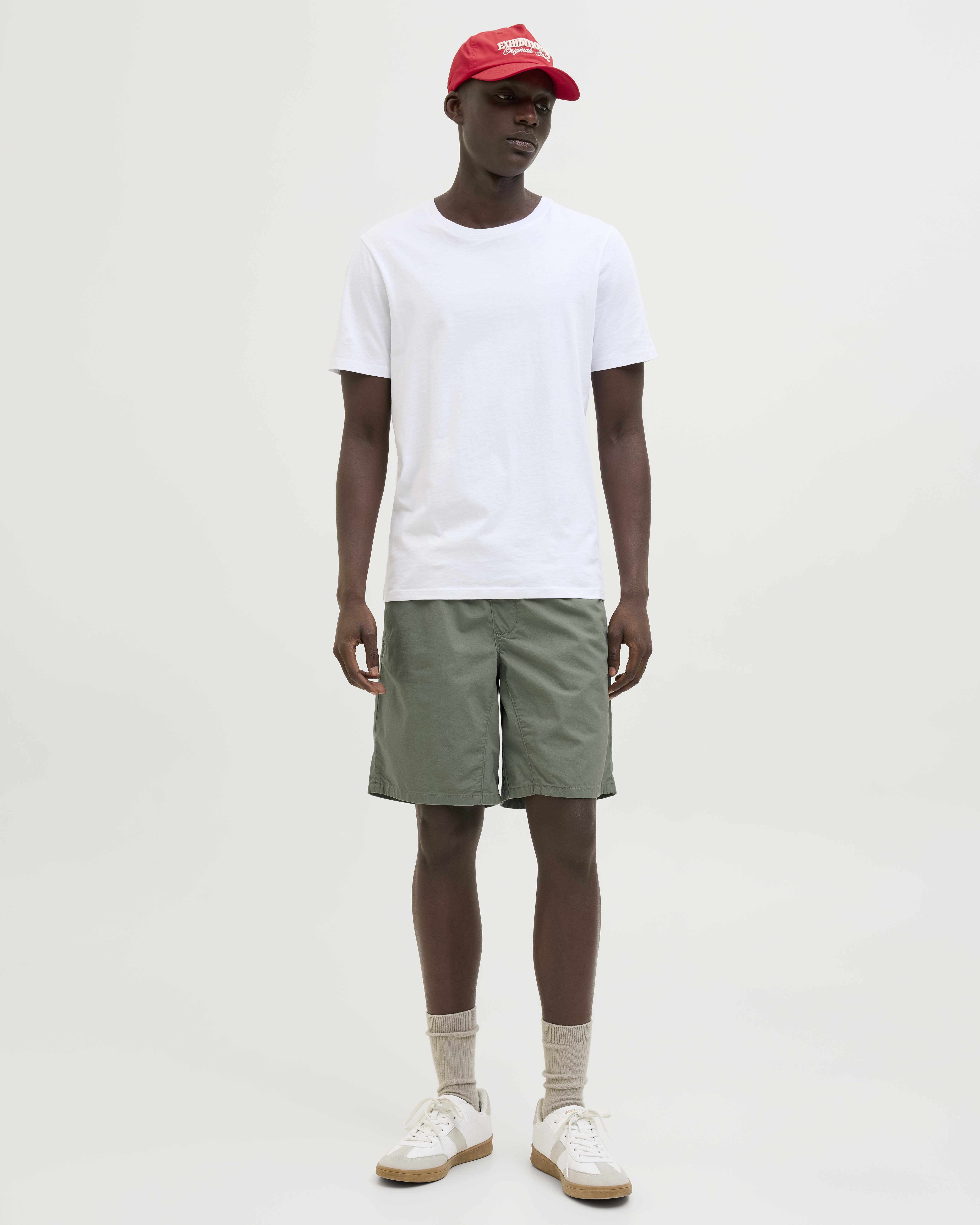 Bermuda Jaiden Jack & Jones verde militare regular-fit in tessuto fiammato di puro cotone con coulisse ed elastico inserito