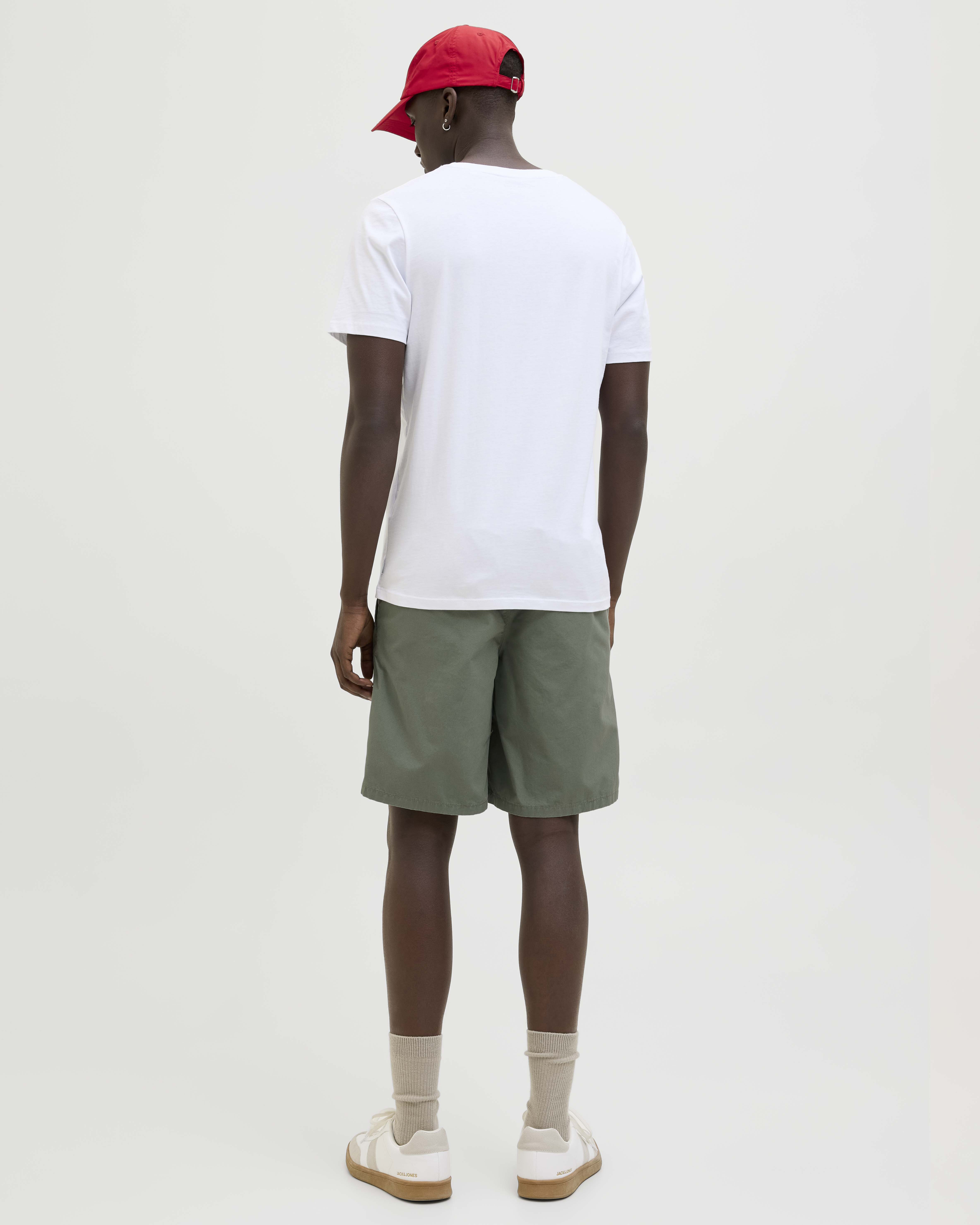 Bermuda Jaiden Jack & Jones verde militare regular-fit in tessuto fiammato di puro cotone con coulisse ed elastico inserito image