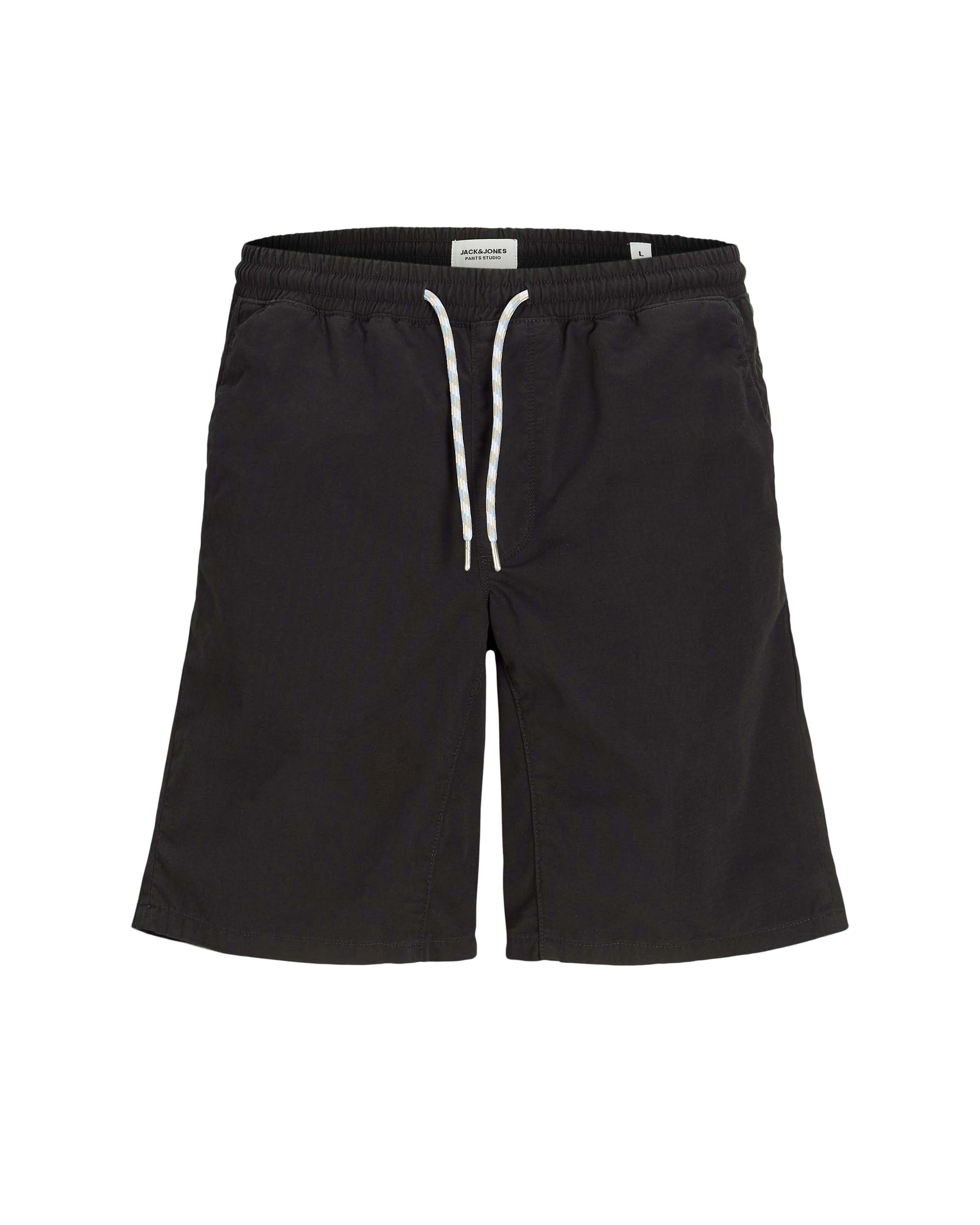 Bermuda Jaiden nero regular-fit in tessuto fiammato di puro cotone con coulisse ed elastico inserito