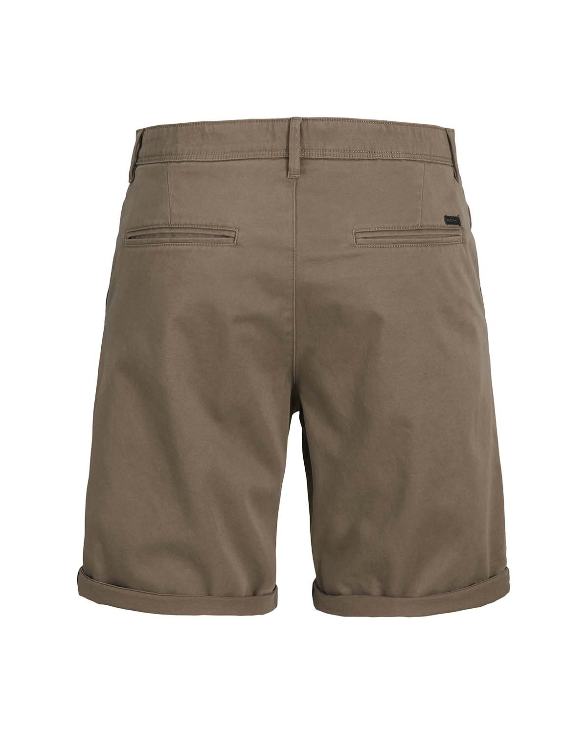 Bermuda chino Bowie Jack & Jones color fango in gabardina di cotone stretch con risvolto