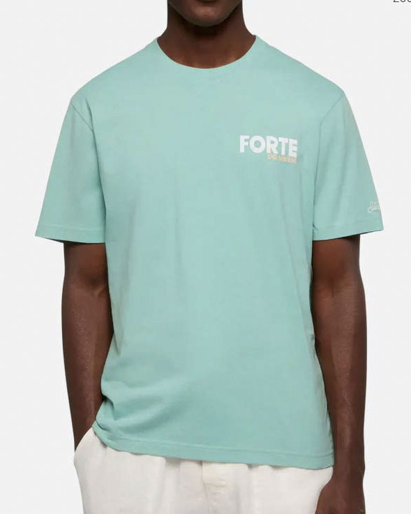 T-shirt salvia con scritta Forte dei Marmi sul petto e maxi stampa grafica sul retro
