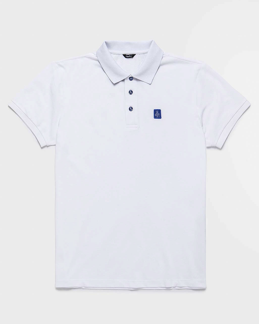 Polo mezza manica bianca in puro cotone con patch porta logo in contrasto