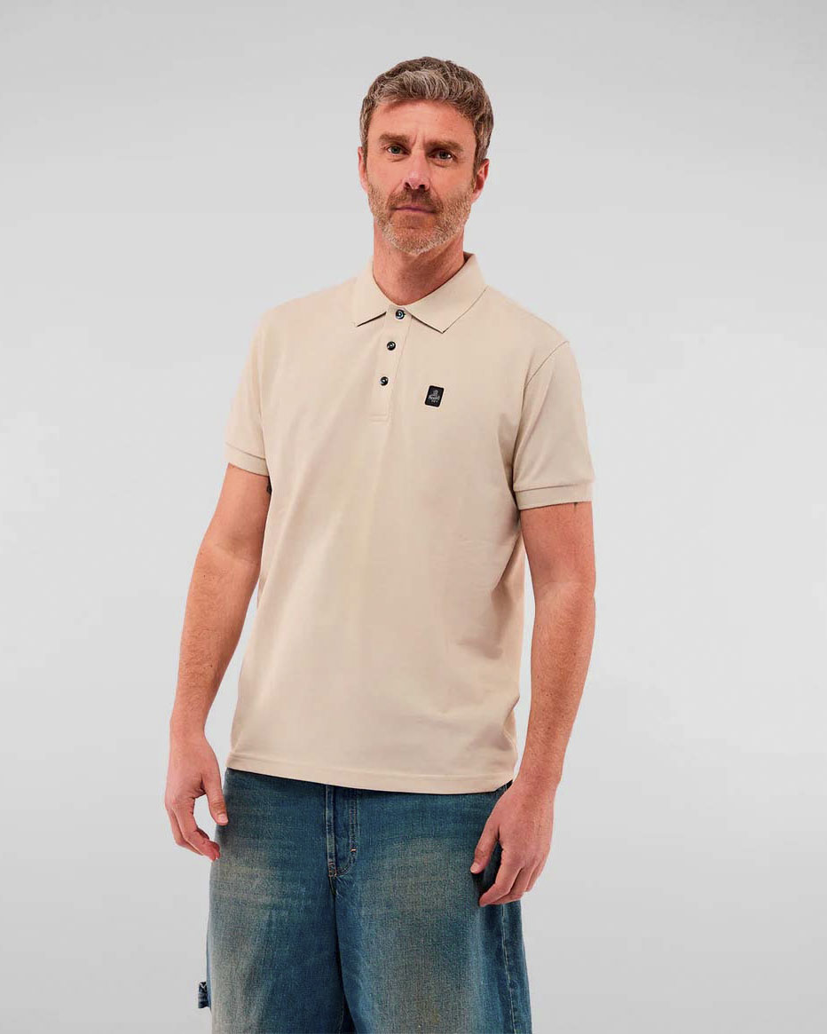 Polo mezza manica Refrigiwear beige in puro cotone con patch porta logo in contrasto