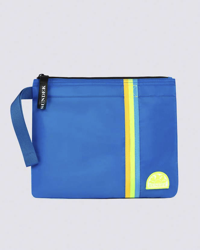 Pochette mare Sundek blu royal in nylon taffetà con fascia arcobaleno