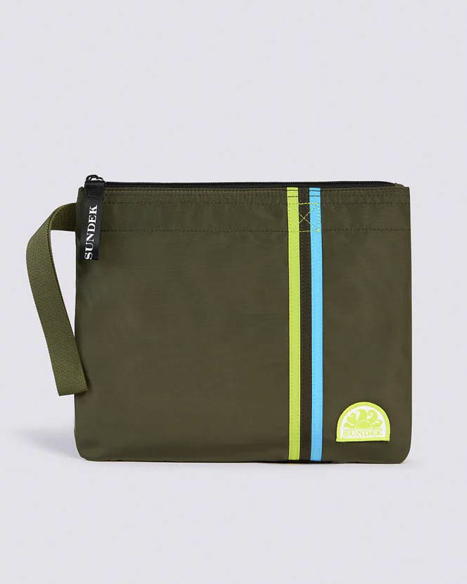 Pochette mare Sundek verde militare in nylon taffetà con fascia arcobaleno