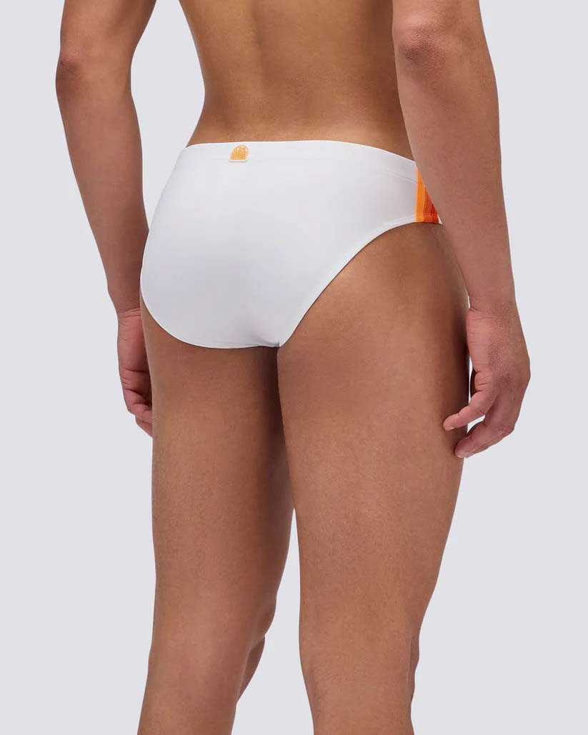 Costume slip Sundek bianco in tessuto tecnico stretch con logo sole arancione image