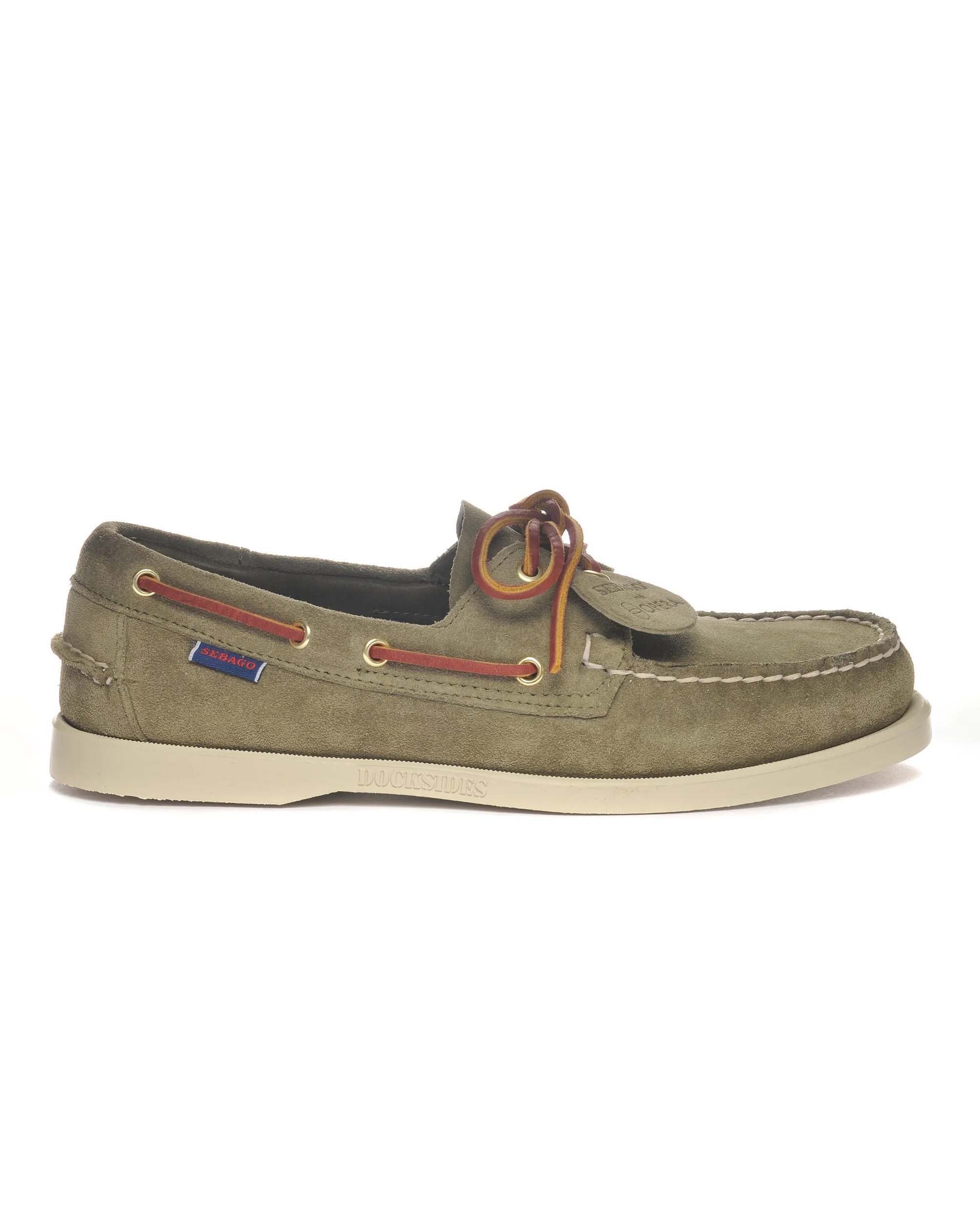 Mocassino da barca Portland Artisan Sebago in pelle scamosciata verde militare