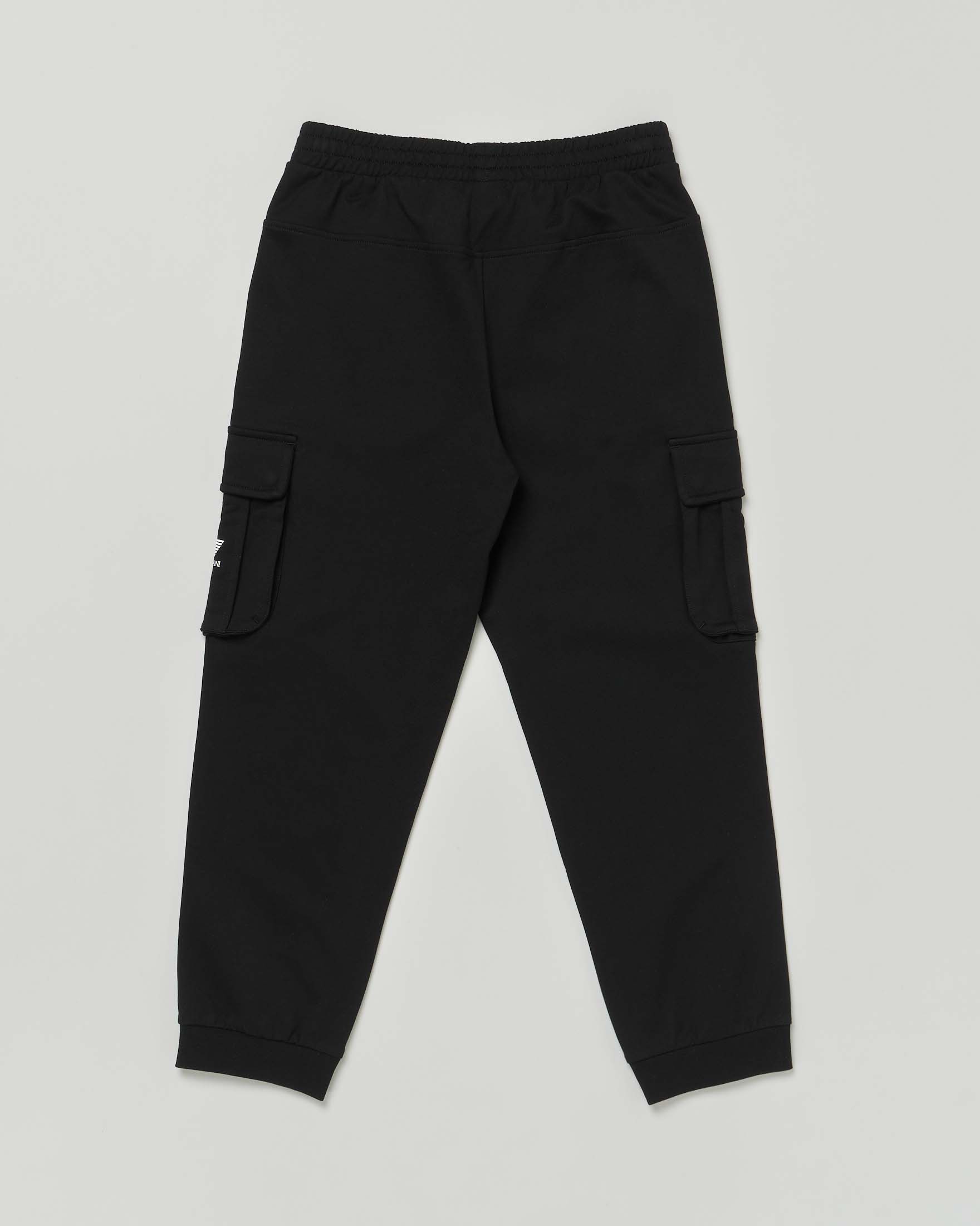Pantalone cargo EA7 nero in felpa di puro cotone