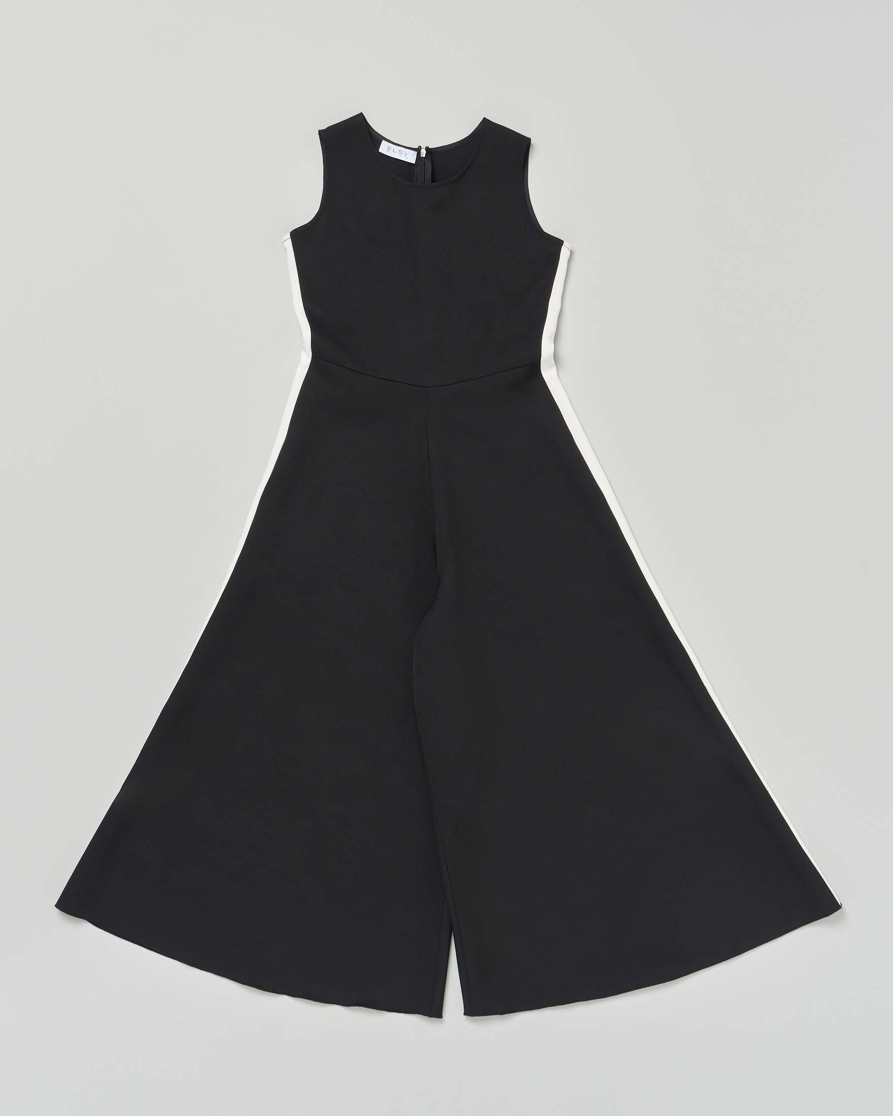 Abito tuta Elsy nero in cady senza maniche con bande bianche