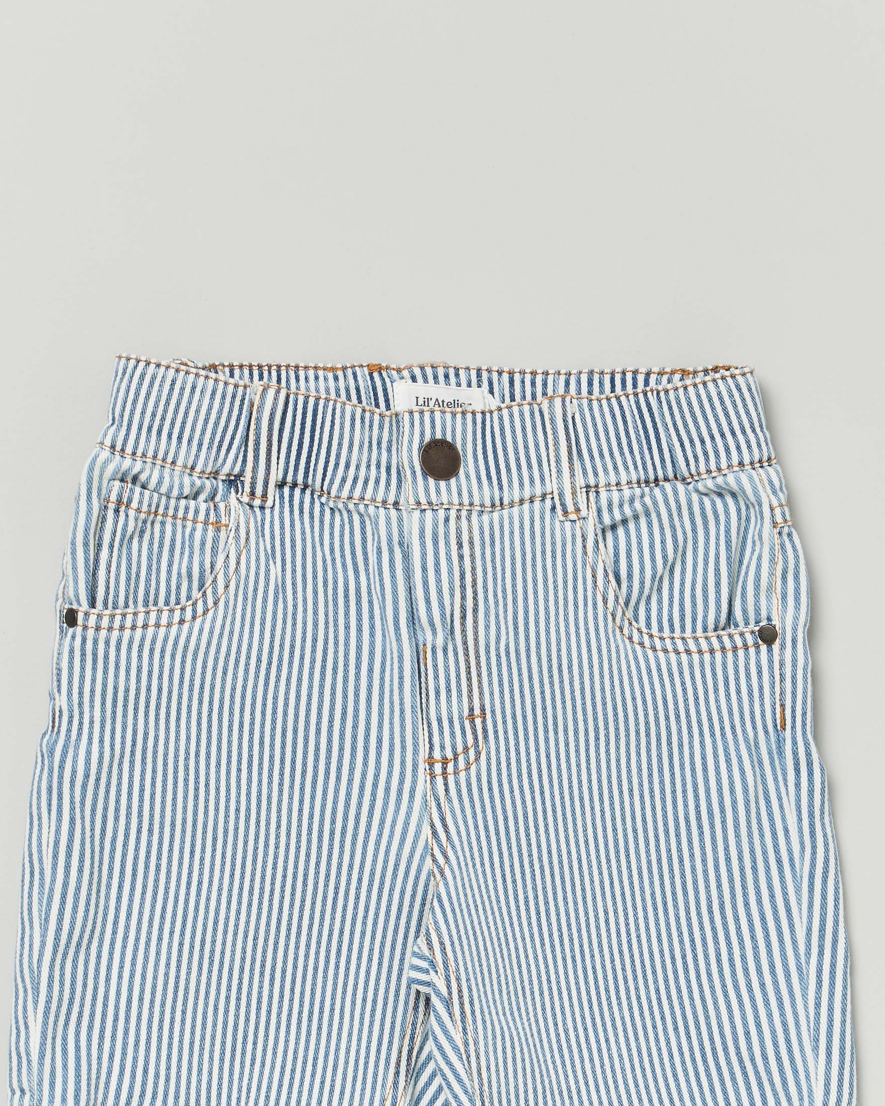 Bermuda Lil'Atelier a righe panna e azzurre in gabardina di cotone stretch image