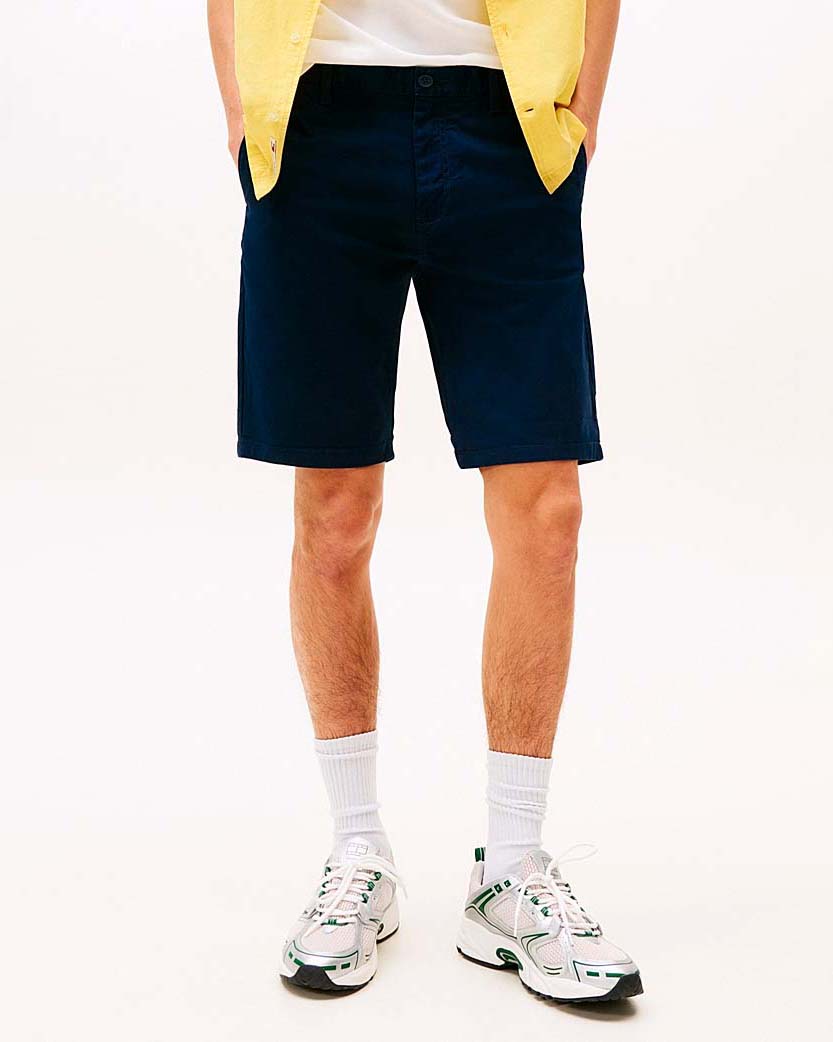 Bermuda chino Tommy Jeans blu in gabardina di cotone stretch