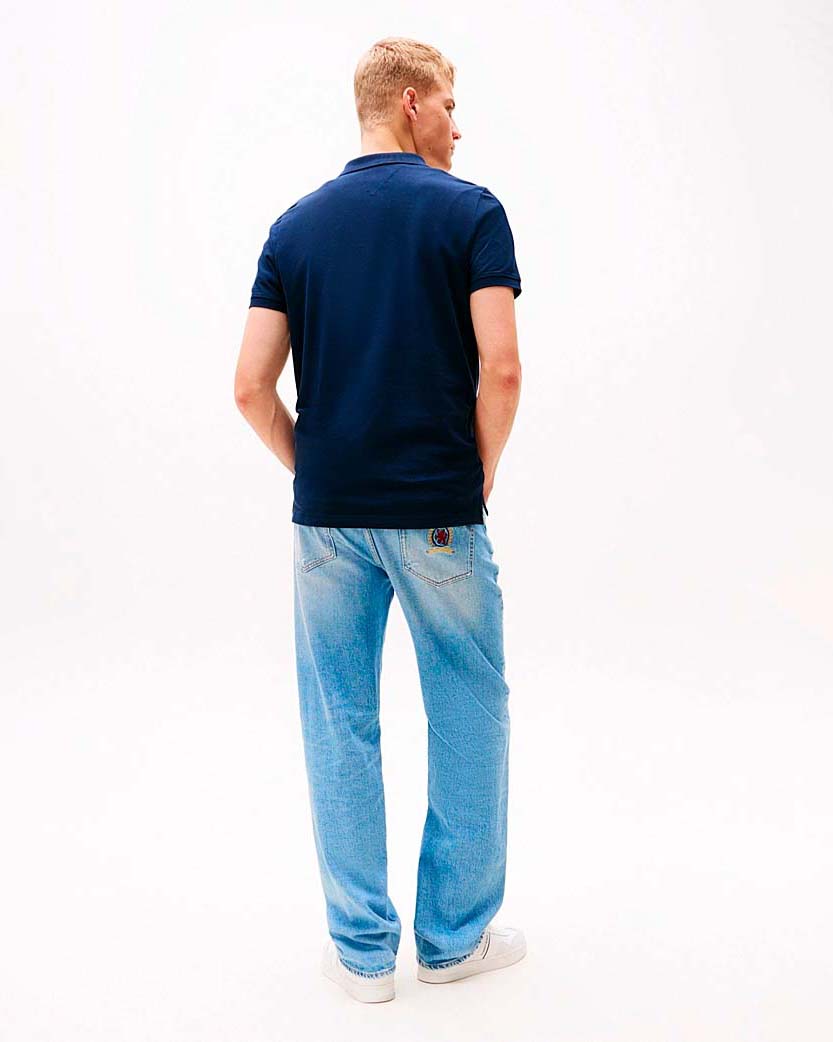 Polo mezza manica Tommy Jeans blu tinta unita in piquet di cotone