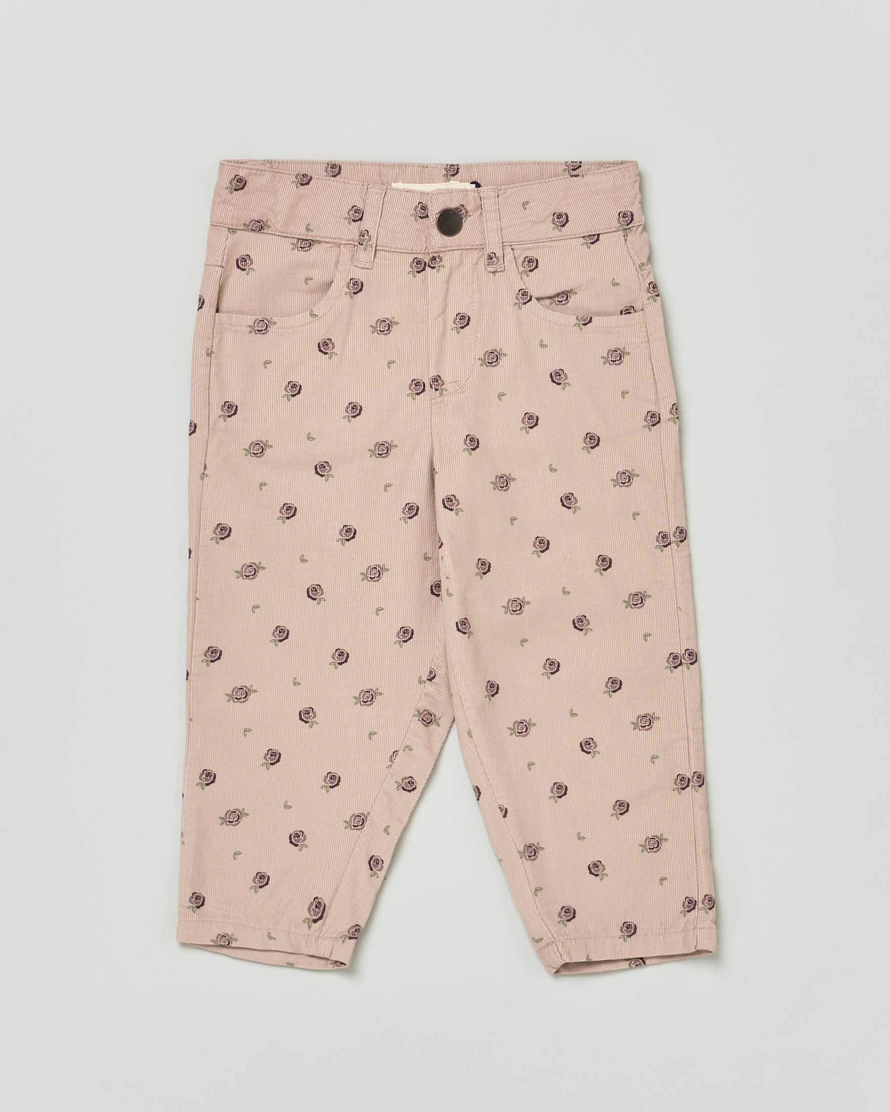 Pantalone Lil'Atelier in velluto di cotone a costine con roselline
