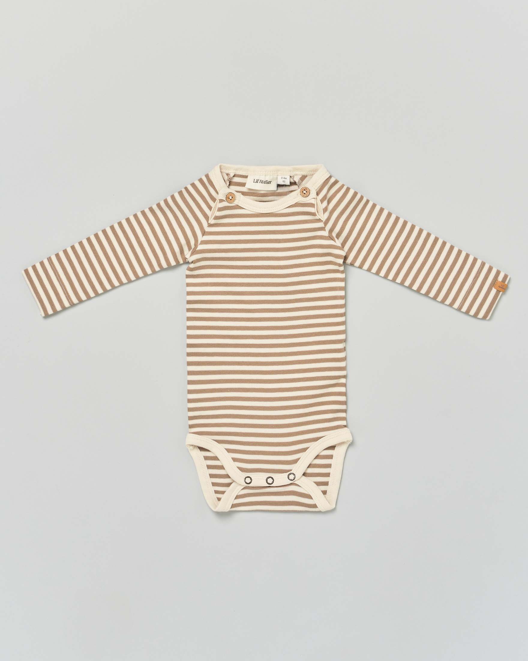 Body Lil'Atelier a righe avorio e noce a maniche lunghe
