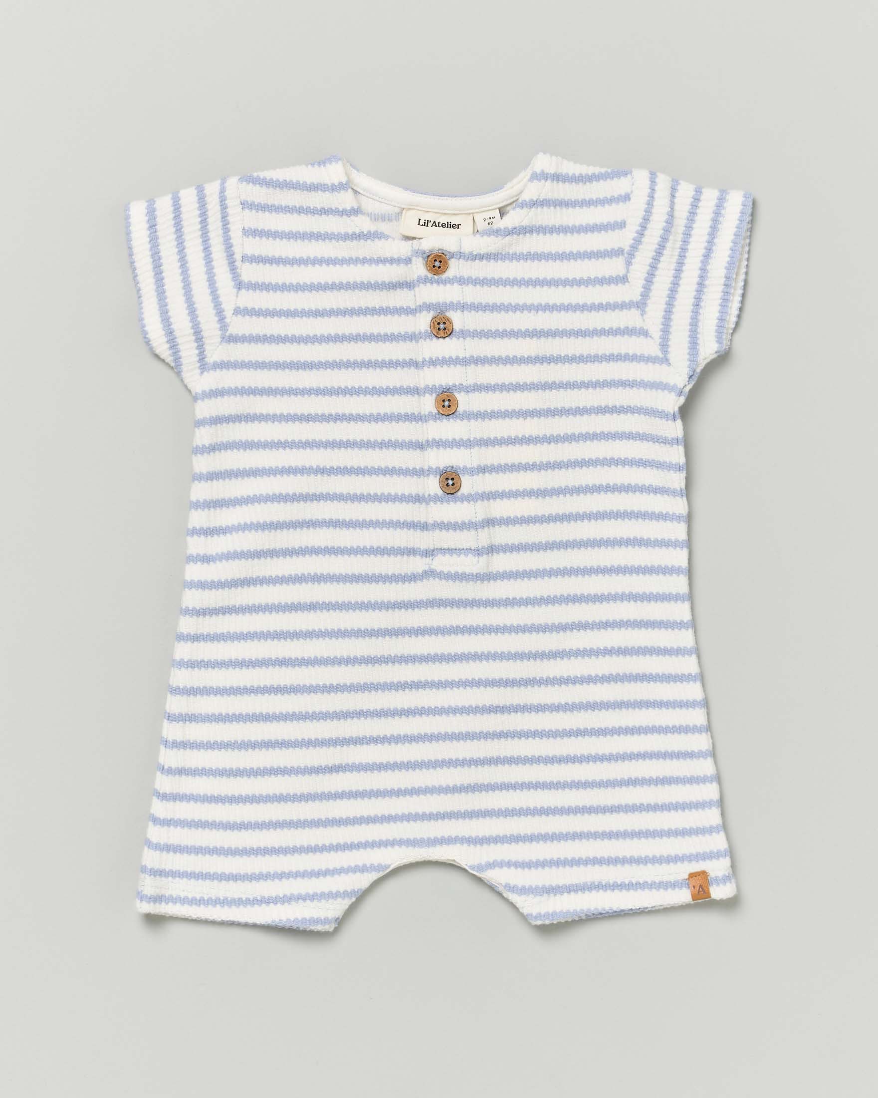 Pagliaccetto Lil'Atelier in maglia di cotone a righe color panna e azzurre