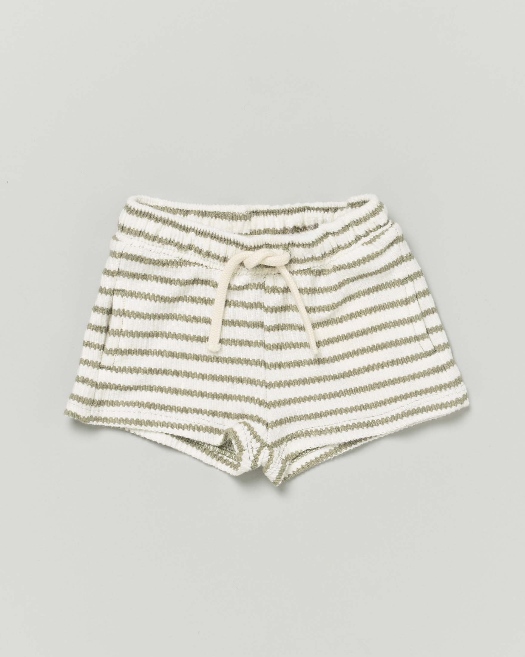 Short Lil'Atelier in maglia di cotone a righe avorio e verdi militare