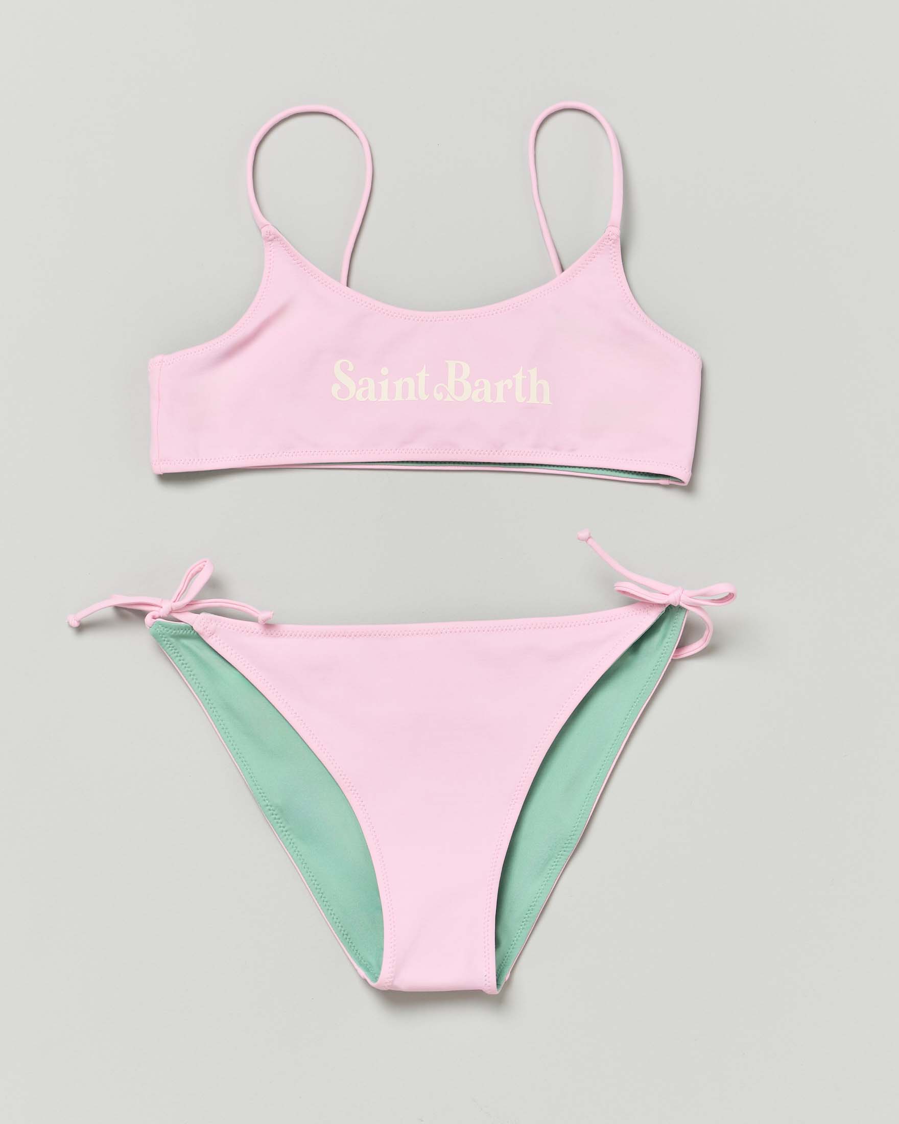 Bikini a bralette Jaiden MC2 Saint Barth rosa reversibile in verde salvia