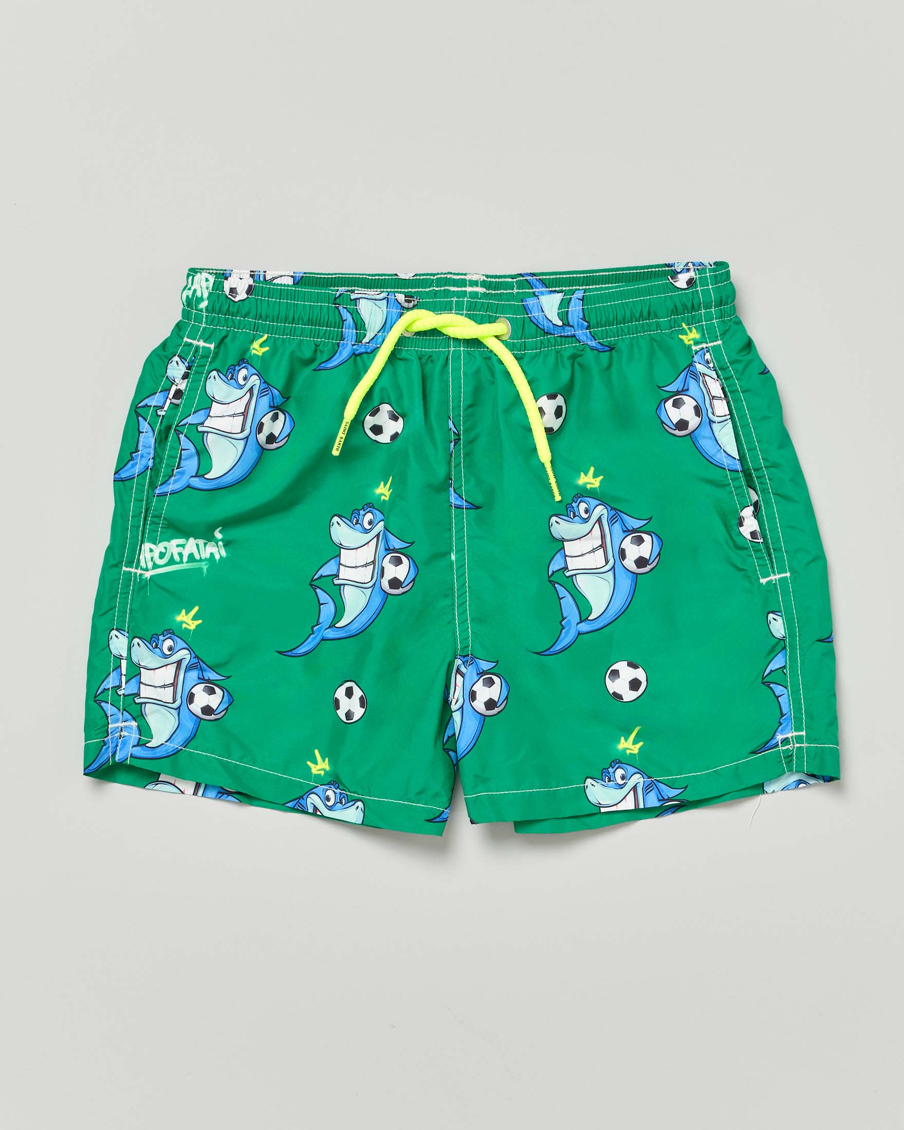 Boxer mare MC2 Saint Barth verde con stampa squalo calciatore
