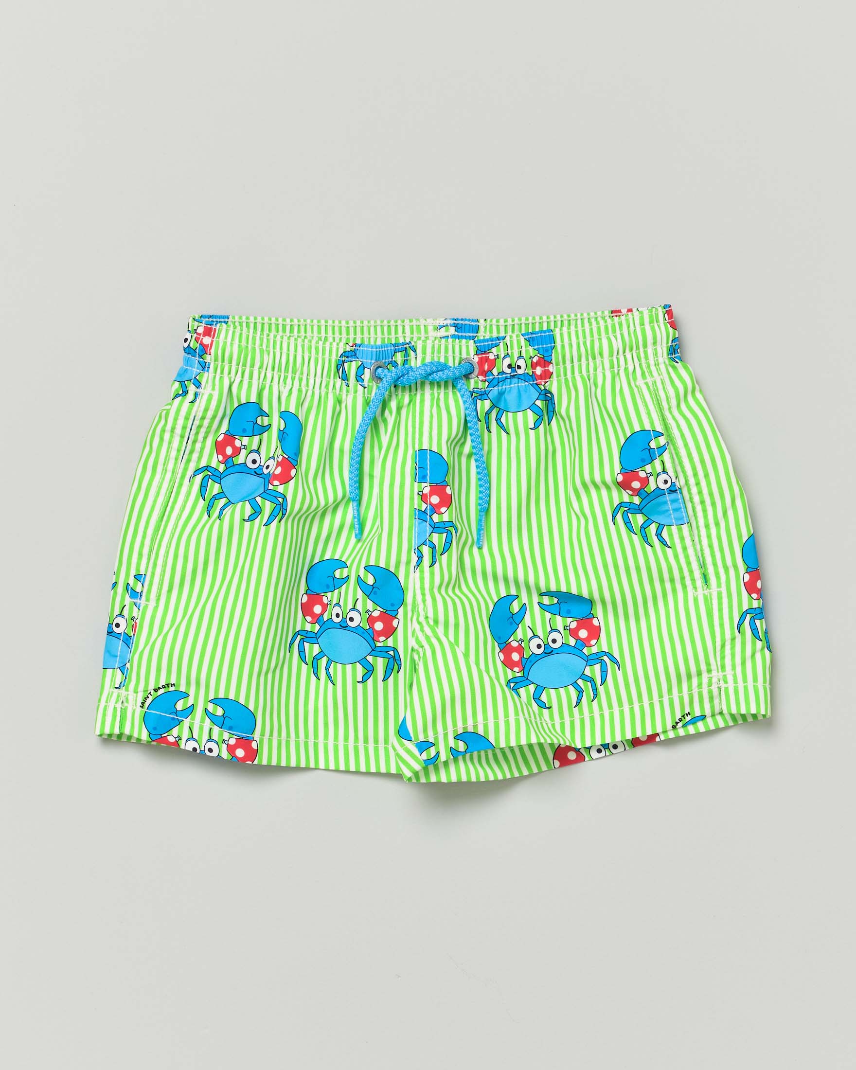 Boxer mare MC2 Saint Barth a righe bianche e verdi con fantsia granchi