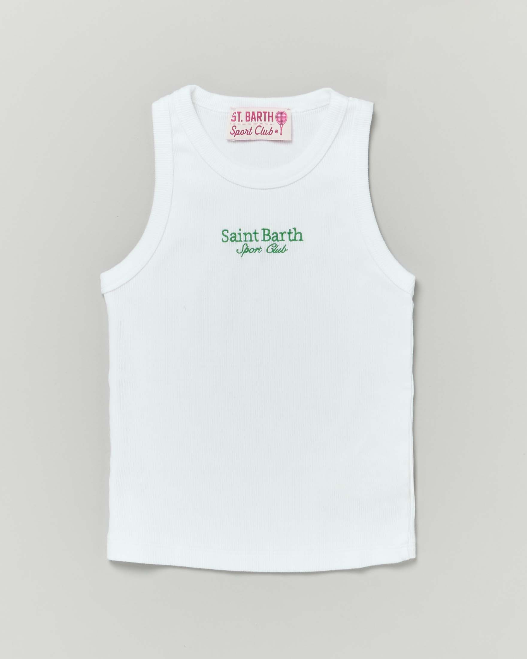 Canotta bianca con scritta logo e Sport Club