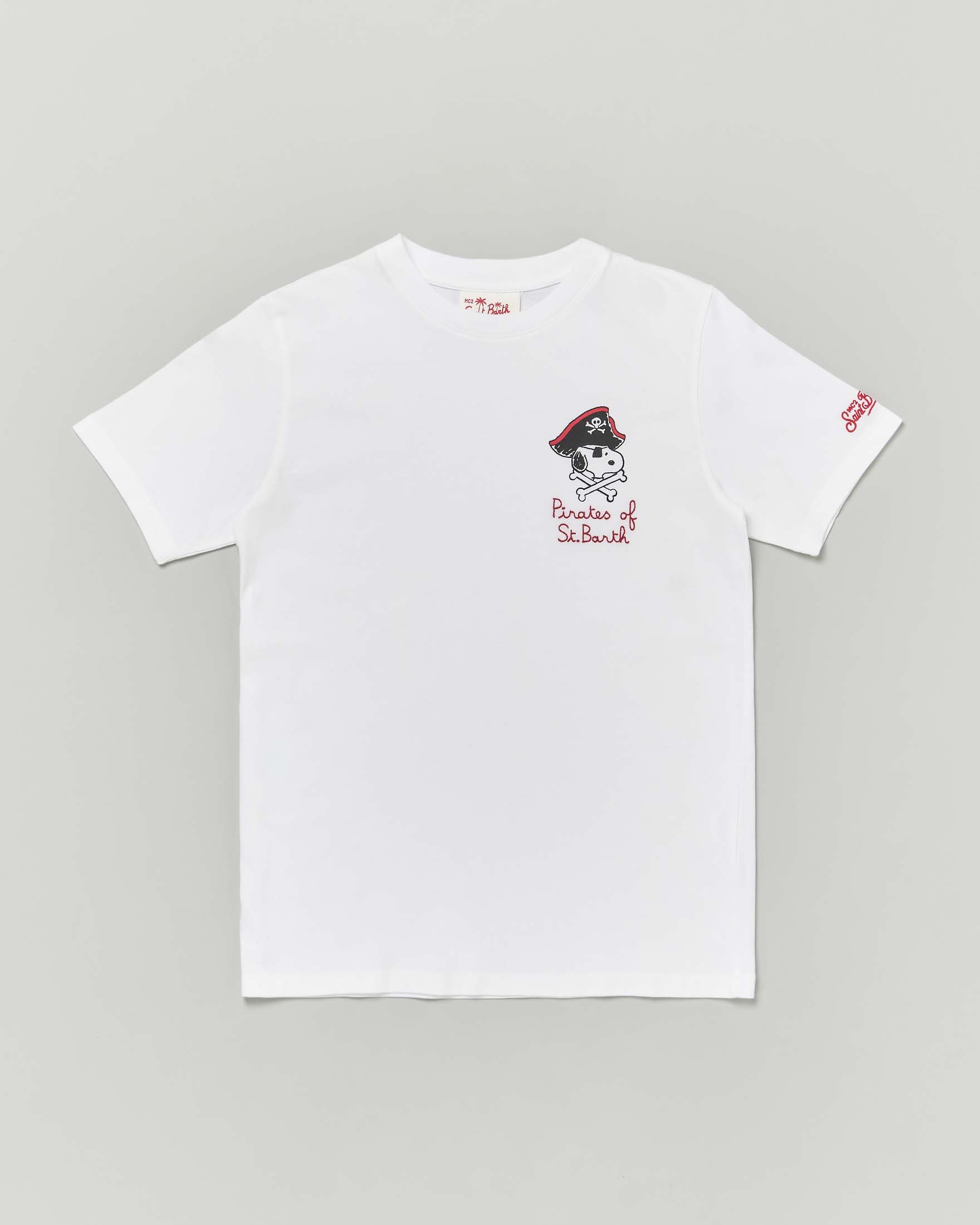 T-shirt MC2 Saint Barth bianca con ricamo Snoopy pirata