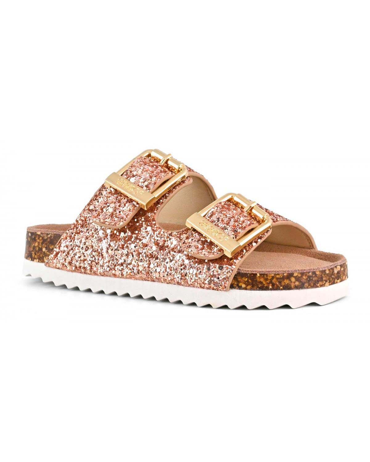 Sandalo Colors of California glitterato rosa con fibbie color oro ...