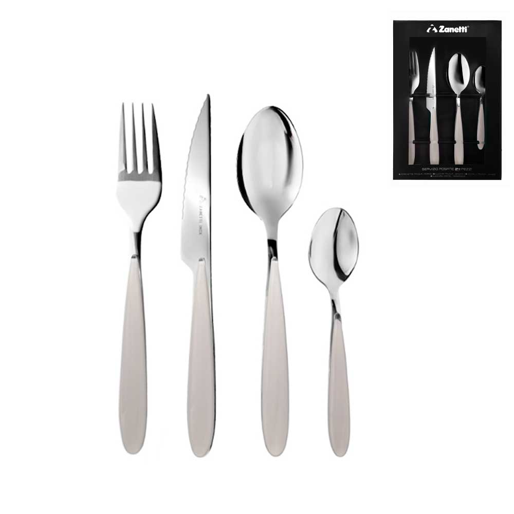 Zanetti Set 24 Posate Elegance In Acciaio Colore Bianco