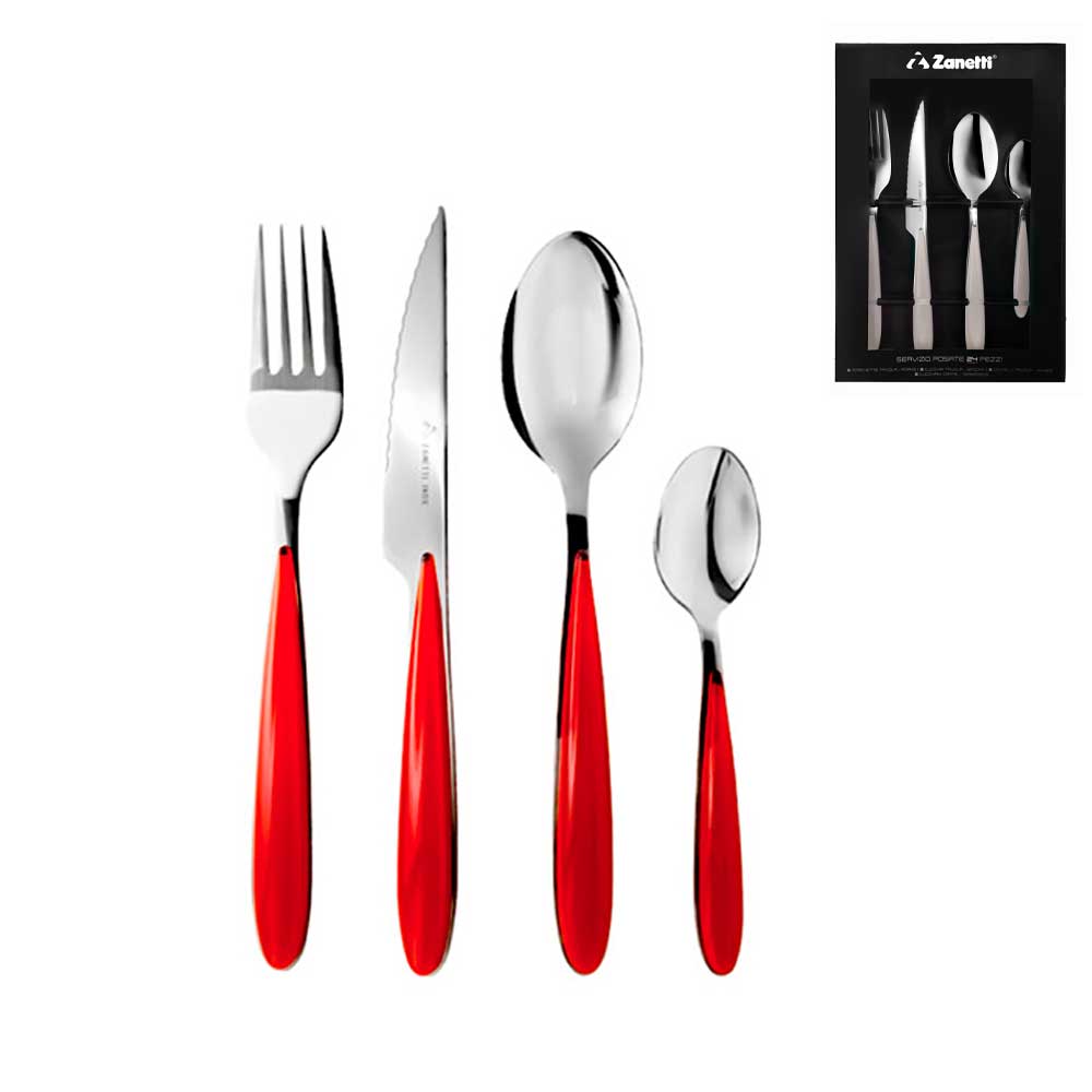 Zanetti Set 24 Posate Elegance In Acciaio Colore Rosso