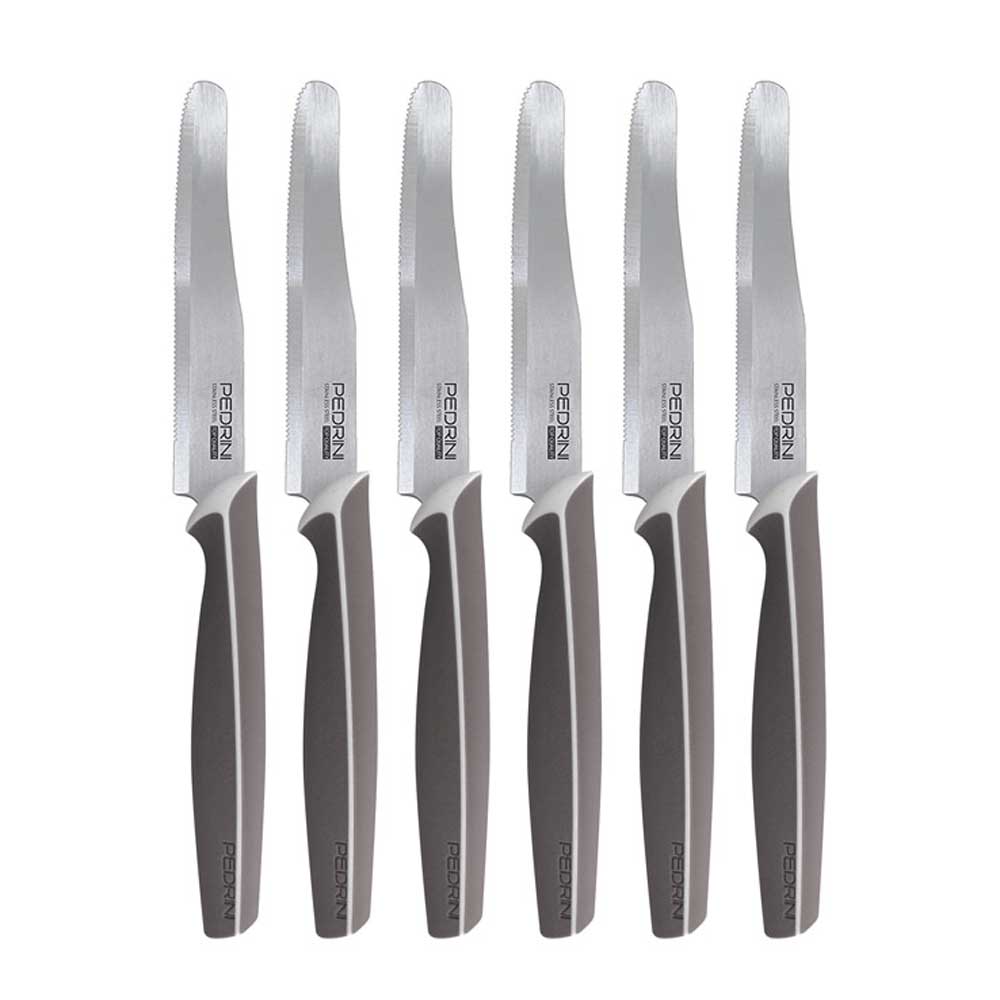 Pedrini 6 Coltelli Da Tavola Linea Master Con Lama In Acciaio Inox Colore Tortora