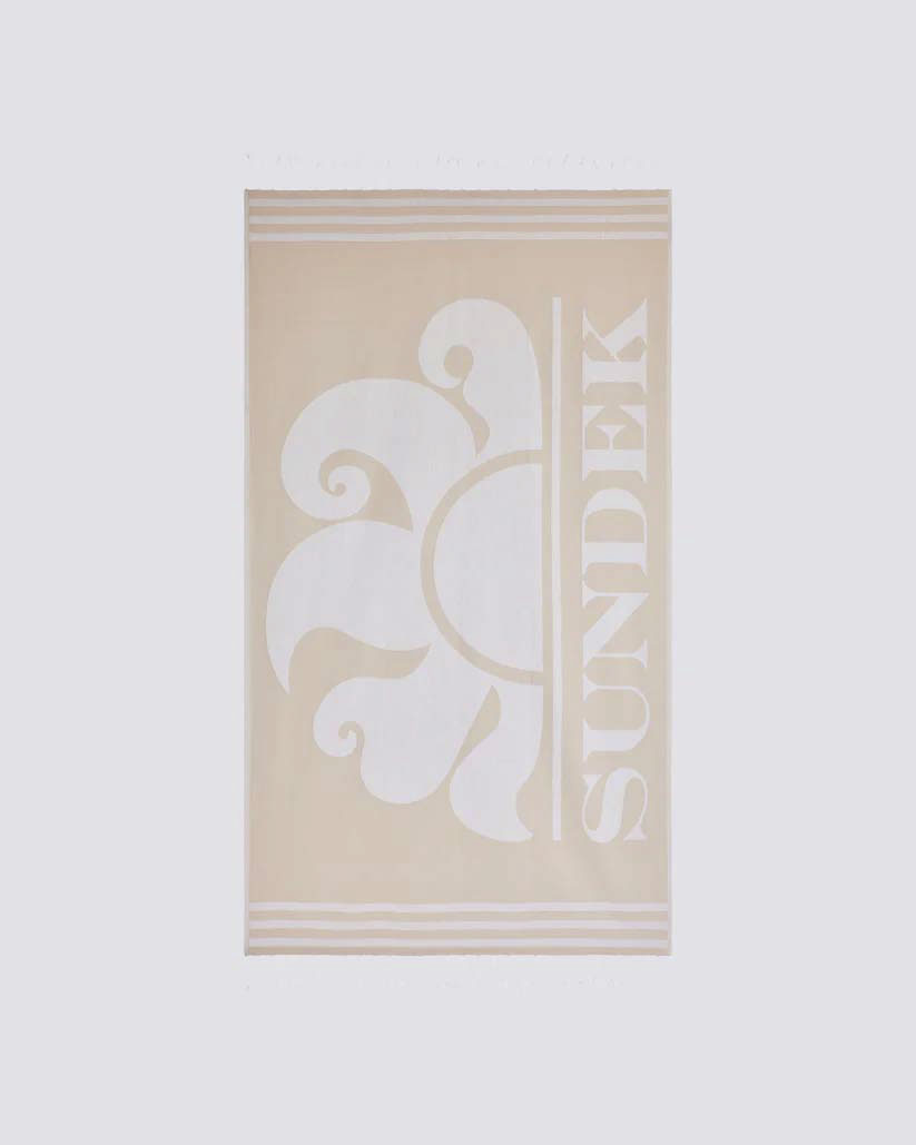 Telo mare beige Sundek in tela fouta di cotone con maxi logo bianco