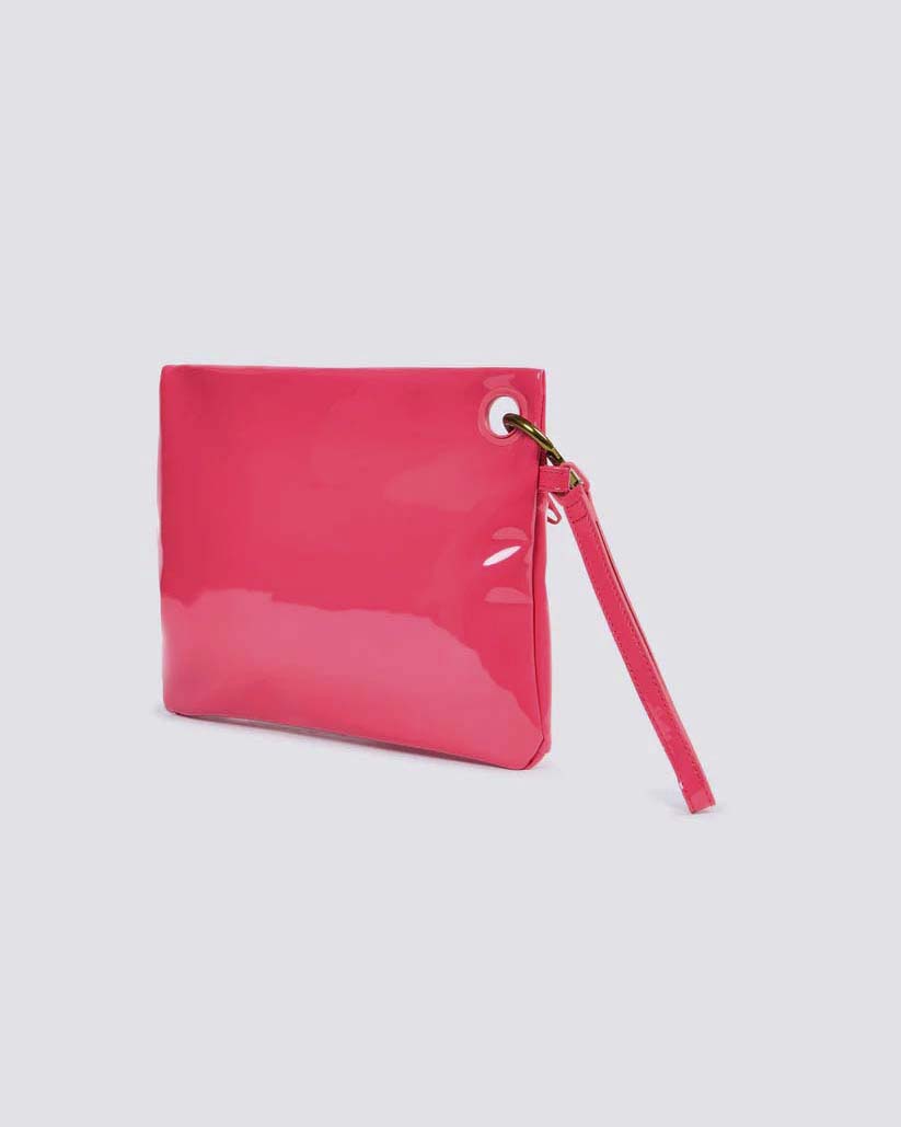 Pochette fucsia Sundek in materiale impermeabile lucido con patch logo in gomma e laccetto