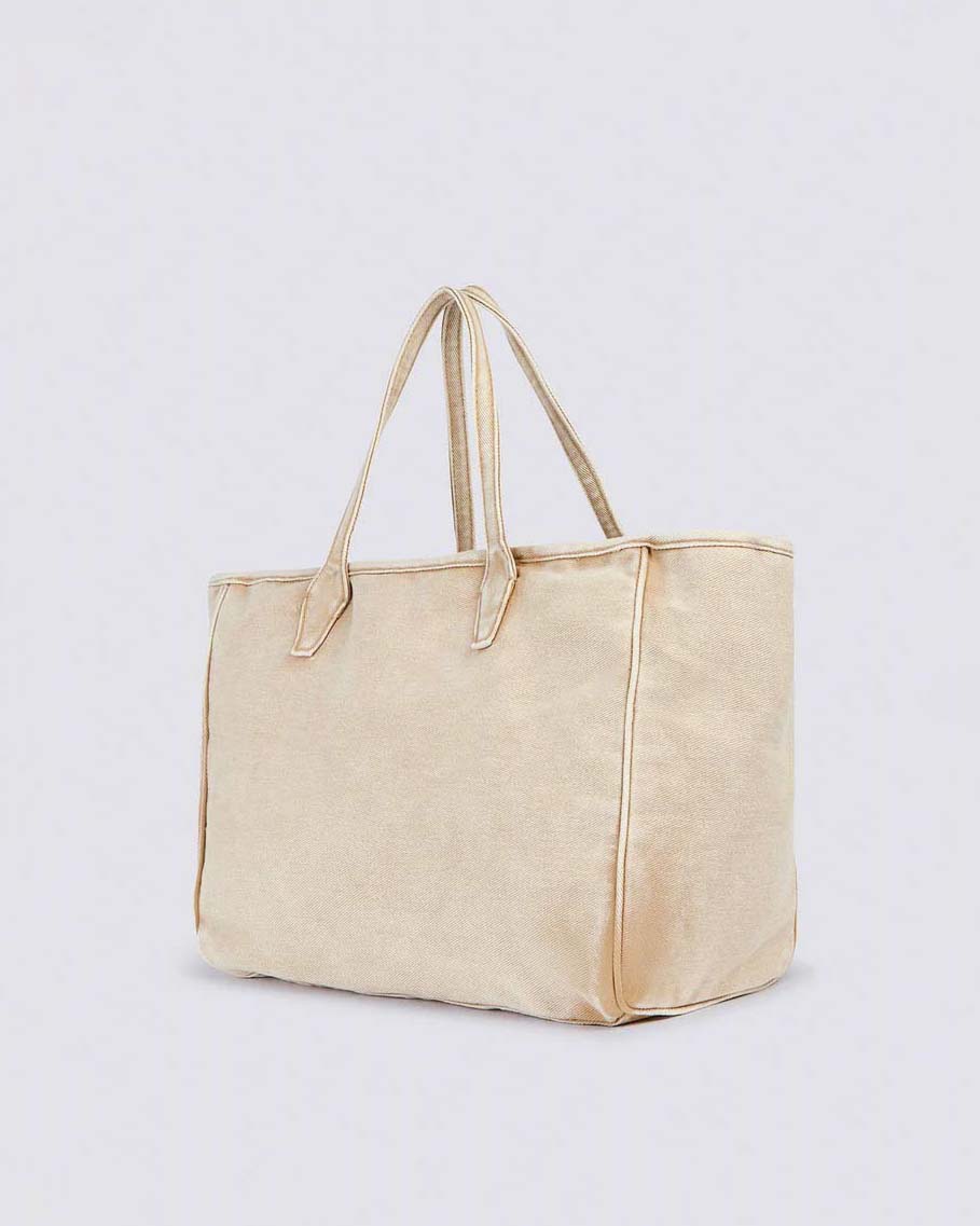 Tote bag beige Sundek in denim con logo a rilievo
