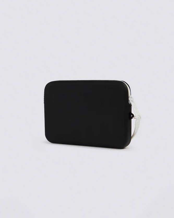 Wristlet pochette nera Sundek in materiale gommato con logo bianco a rilievo