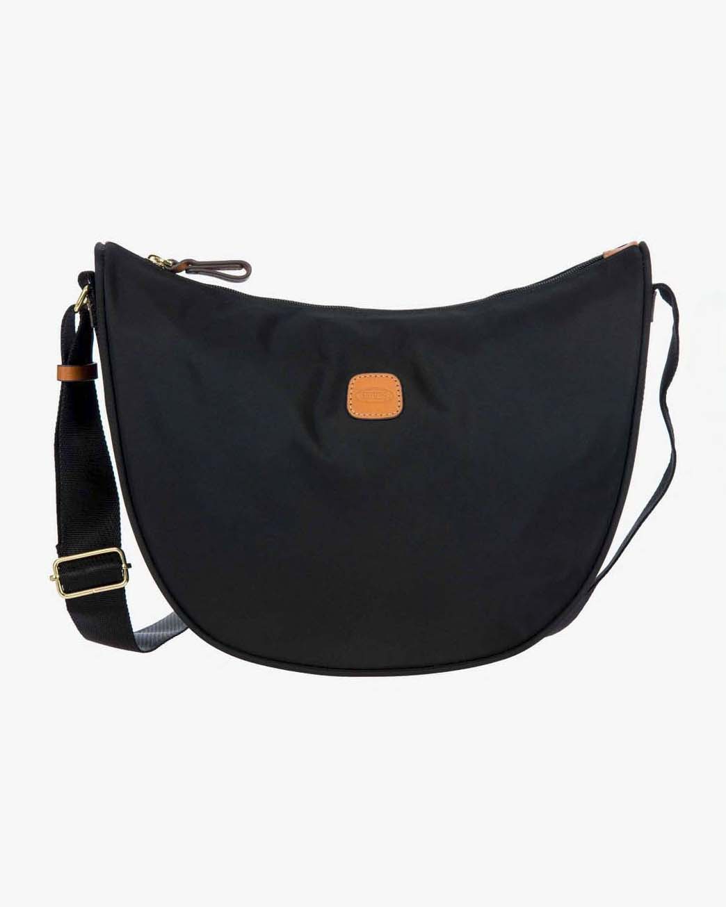 Borsa a mezzaluna nera Bric's misura media in nylon con tracolla in tessuto