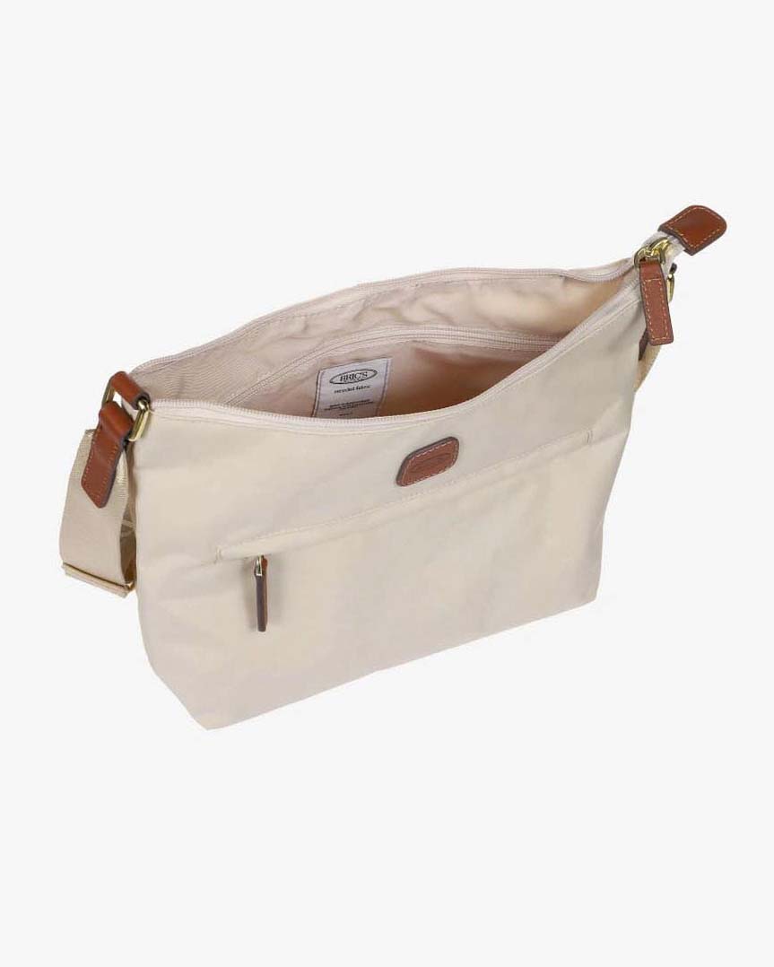 Borsa a tracolla beige Bric's in nylon con tracolla in tessuto regolabile e dettagli in pelle color cuoio image