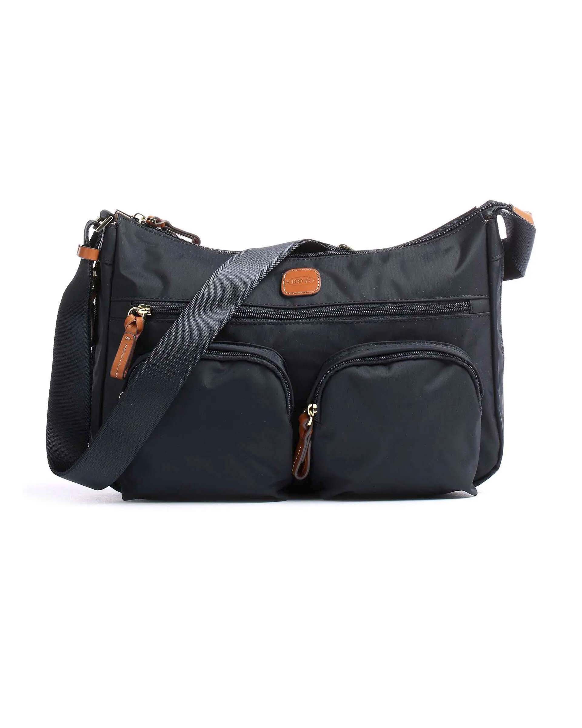 Borsa messenger Bric's blu in nylon con tasconi frontali con cerniera