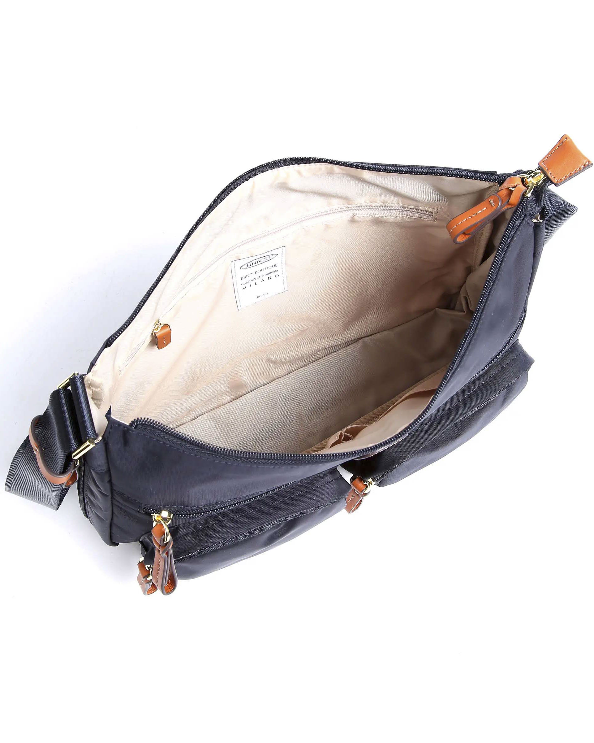 Borsa messenger Bric's blu in nylon con tasconi frontali con cerniera image