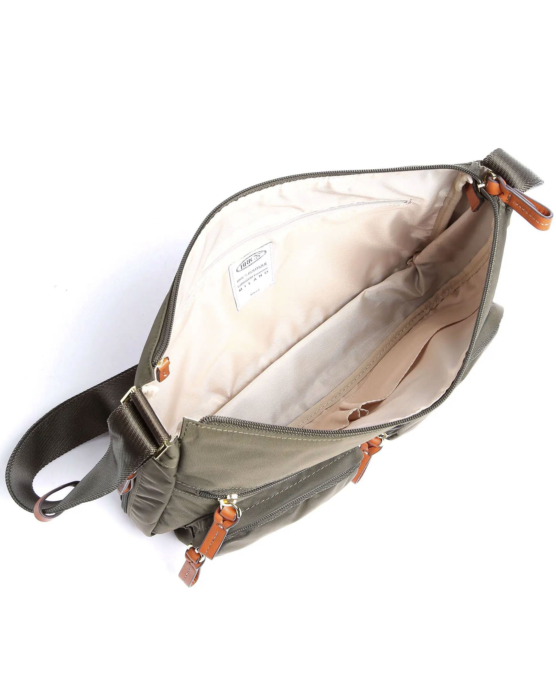 Borsa messenger Bric's verde oliva in nylon con tasconi frontali con cerniera image